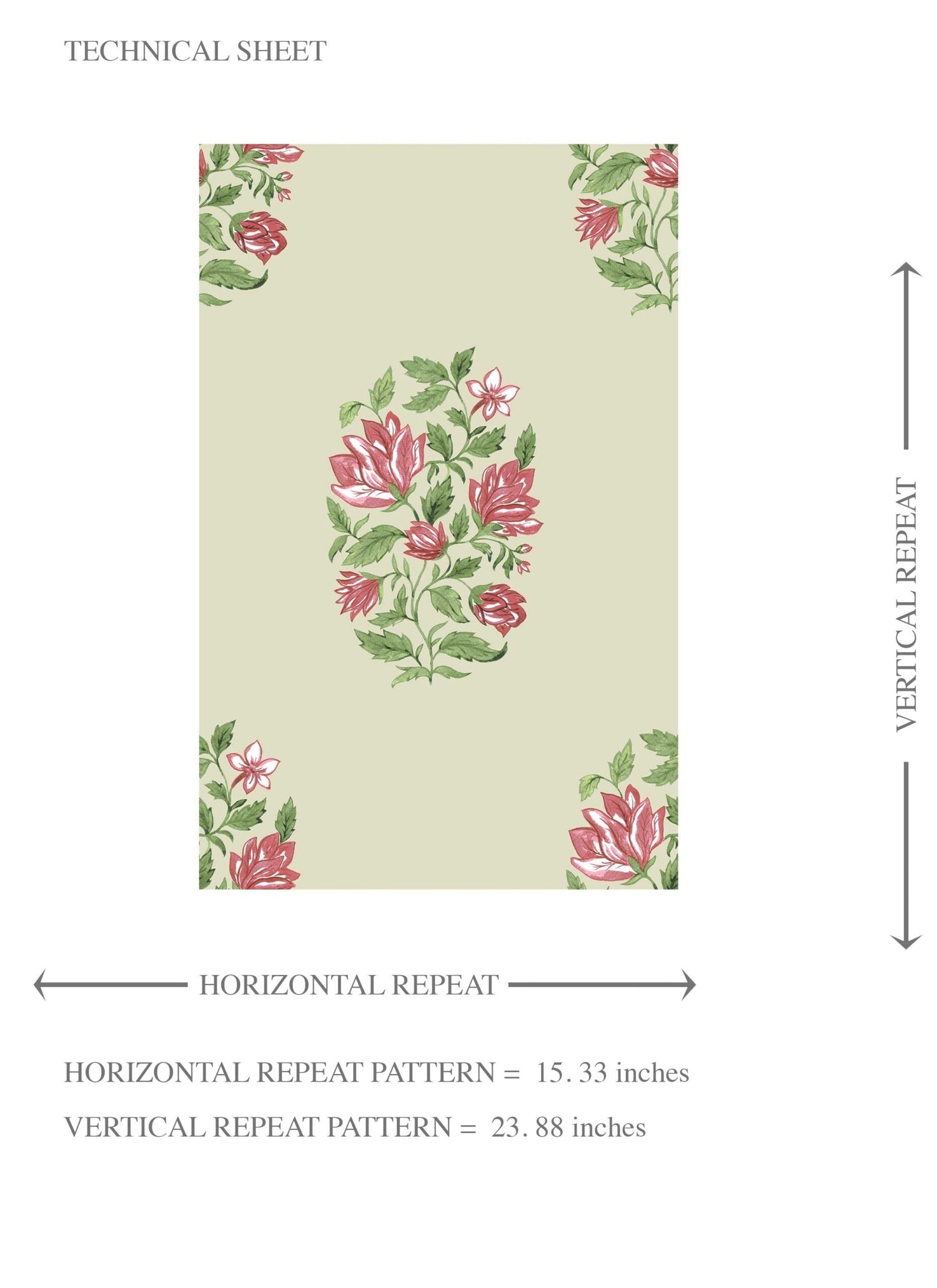 Floral Block Print Kids Room Wallpaper (Sage Green/ Pink-Red)