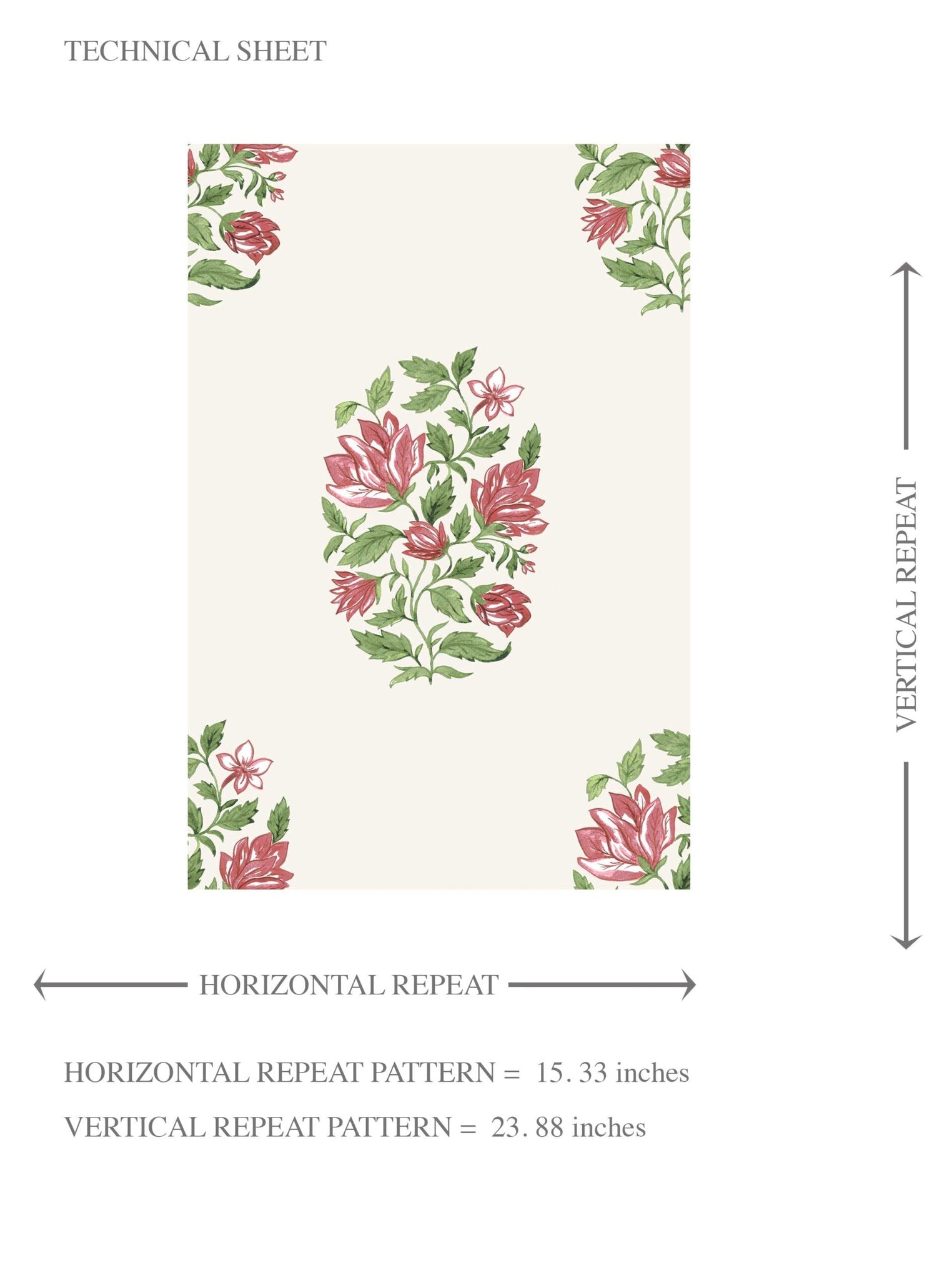 Floral Block Print Kids Room Wallpaper (White/ Green/ Pink-Red)