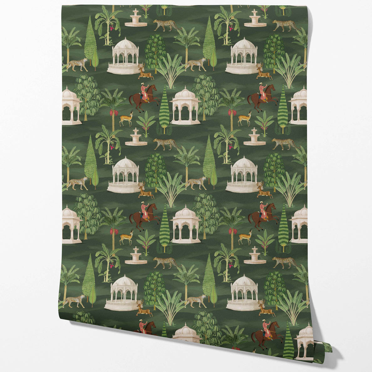 Vintage Heritage/ Ethnic Chinoiserie Kitchen Wallpaper (Green/ White/ Brown/ Red)