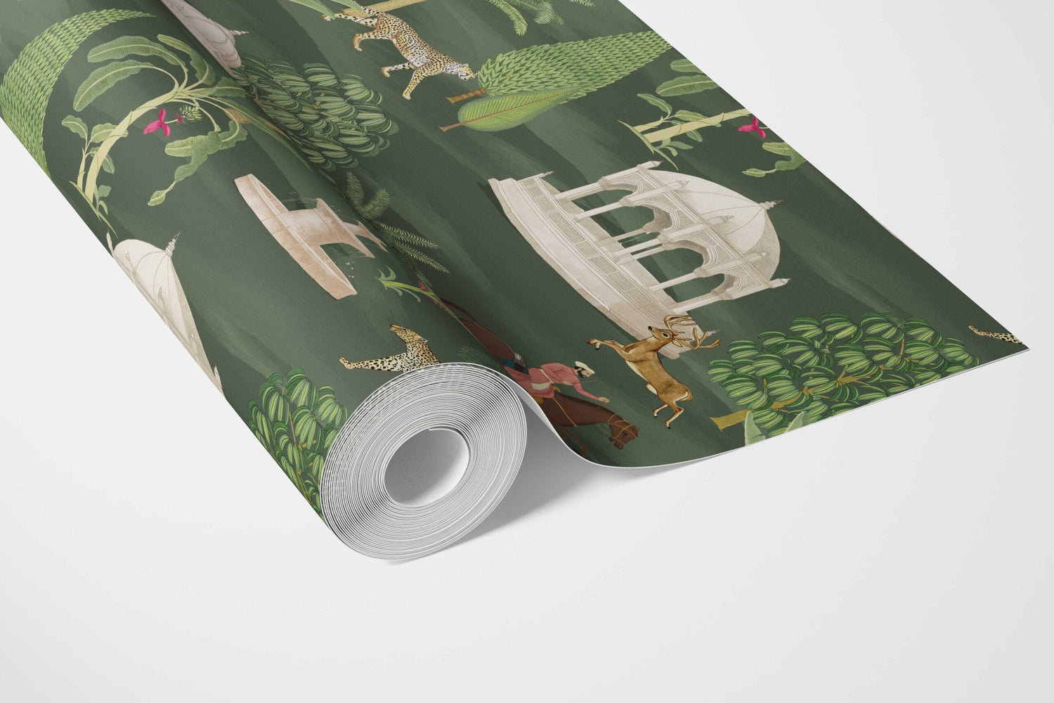 Vintage Heritage/ Ethnic Chinoiserie Bathroom Wallpaper (Green/ White/ Brown/ Red)