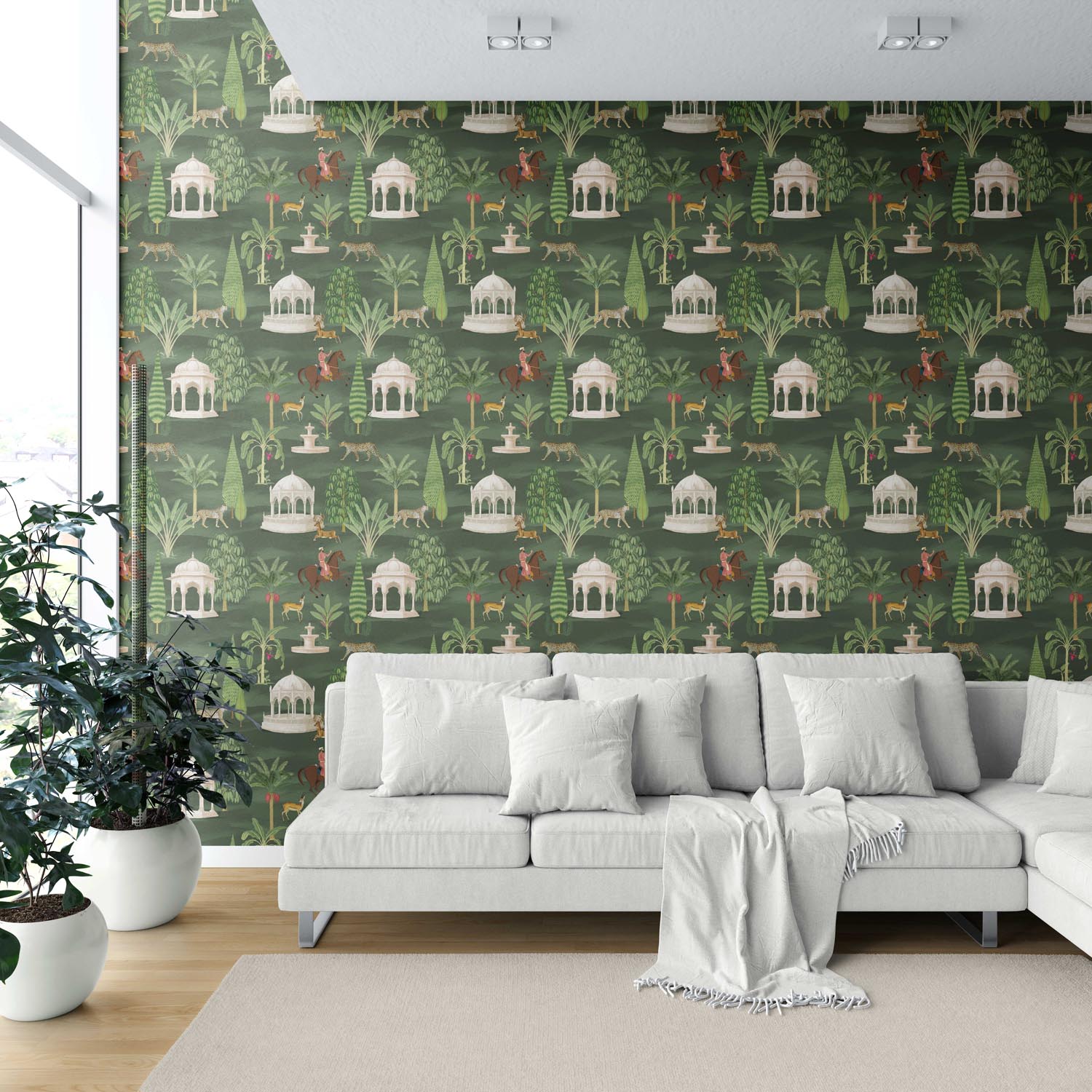 Vintage Heritage/ Ethnic Chinoiserie Shower Toilet Wallpaper (Green/ White/ Brown/ Red)
