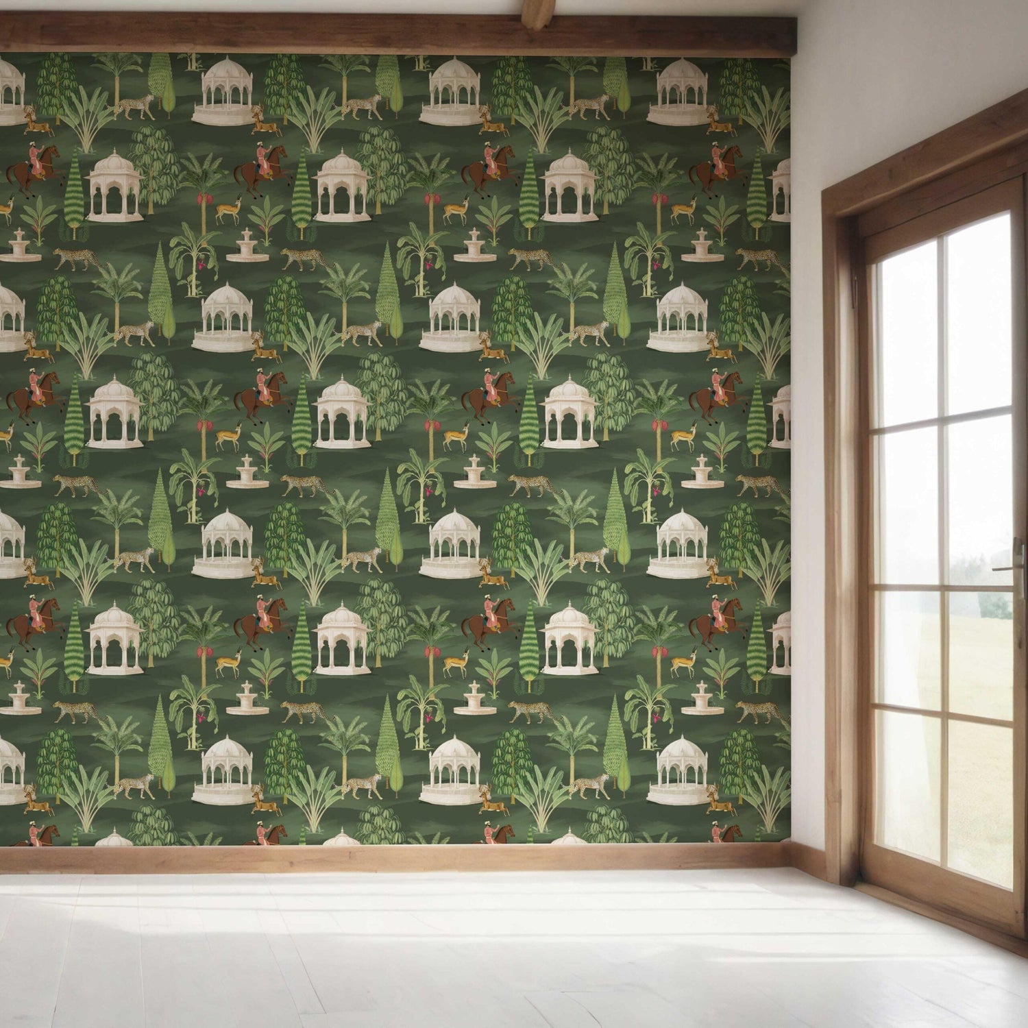 Vintage Heritage/ Ethnic Chinoiserie Bedroom Wallpaper (Green/ White/ Brown/ Red)