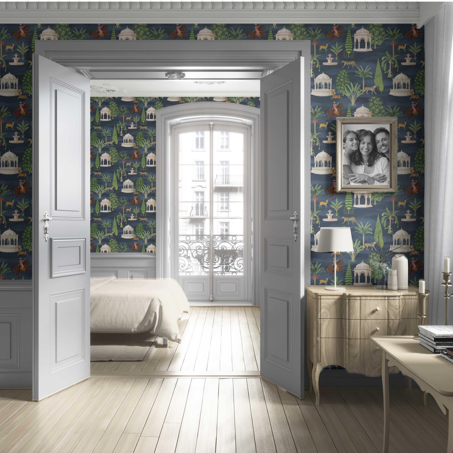 Vintage Heritage/ Ethnic Chinoiserie Living Room Wallpaper (Navy Blue/ Green/ White/ Brown/ Red)