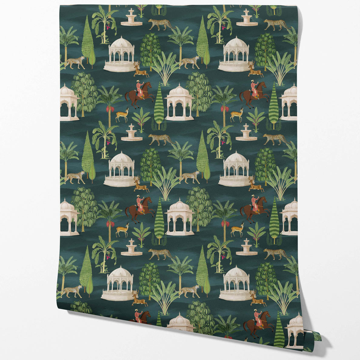 Vintage Heritage/ Ethnic Chinoiserie Kitchen Wallpaper (Teal Green/ White/ Brown/ Red)