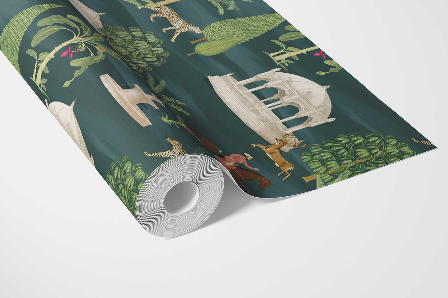 Vintage Heritage/ Ethnic Chinoiserie Bathroom Wallpaper (Teal Green/ White/ Brown/ Red)