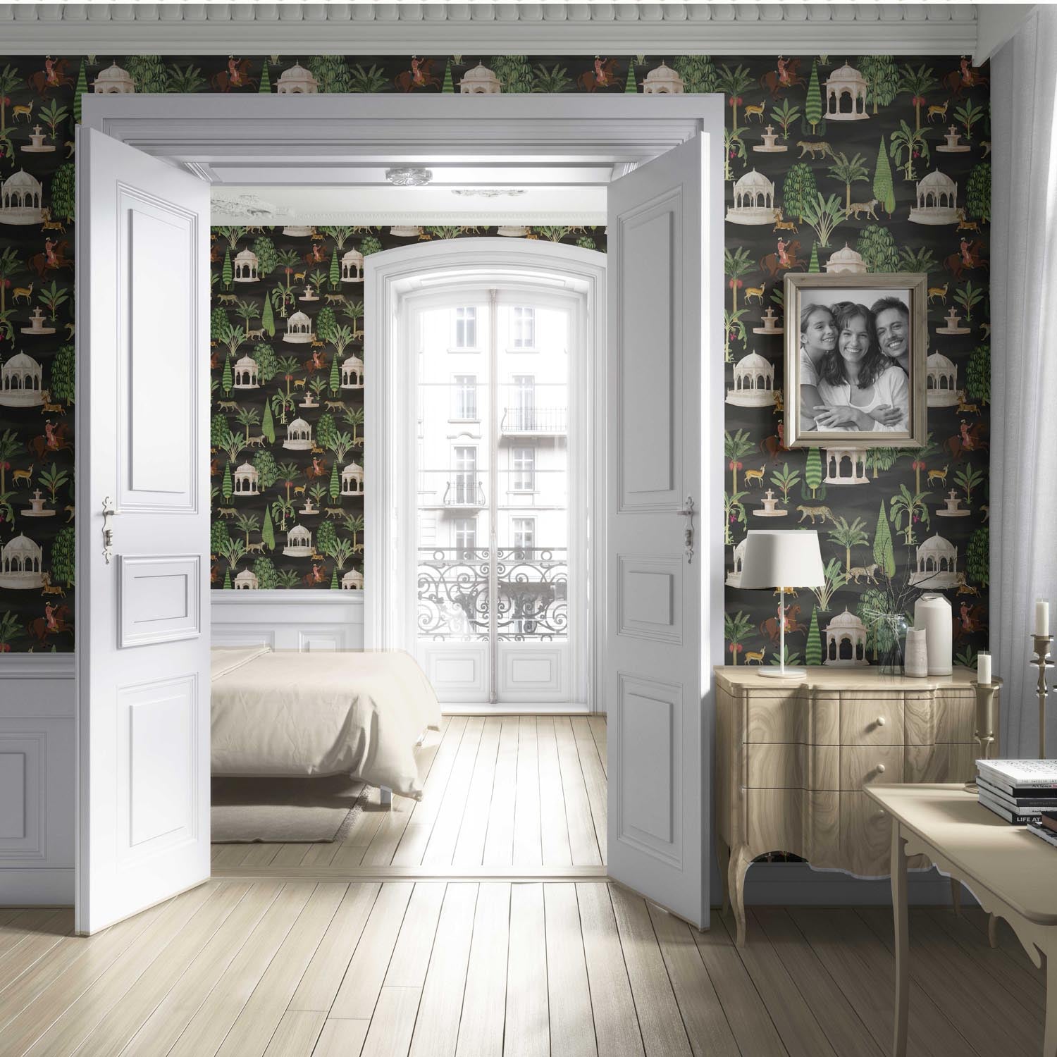 Vintage Heritage/ Ethnic Chinoiserie Living Room Wallpaper (Black/ Brown/ White/ Red)