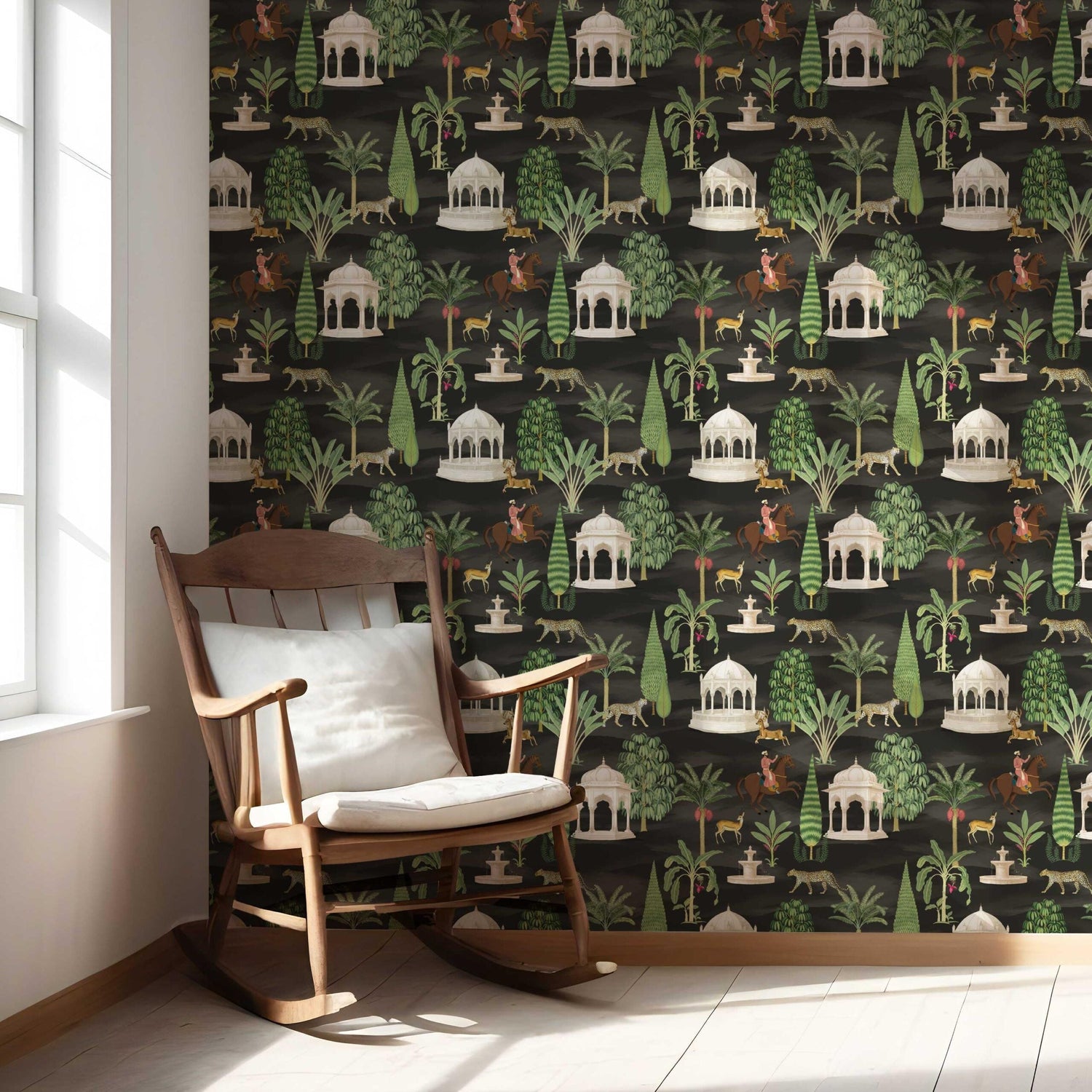 Vintage Heritage/ Ethnic Chinoiserie Nursery Wallpaper (Black/ Brown/ White/ Red)