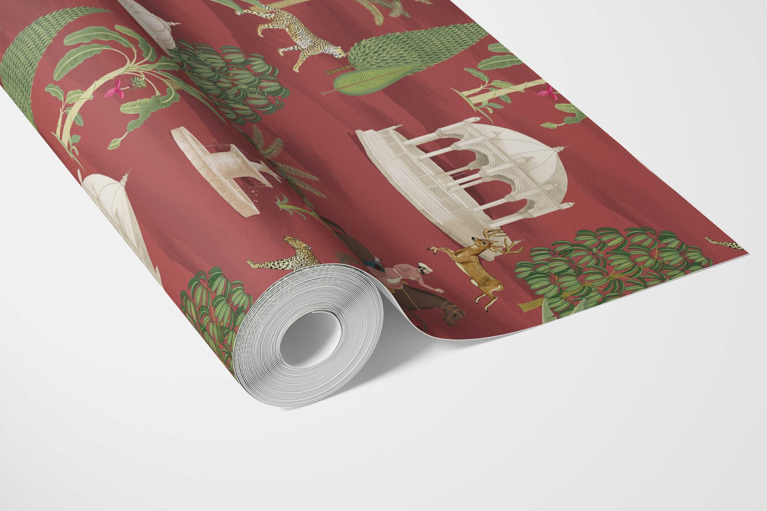 Vintage Heritage/ Ethnic Chinoiserie Bathroom Wallpaper (Red/ Green/ White/ Brown)