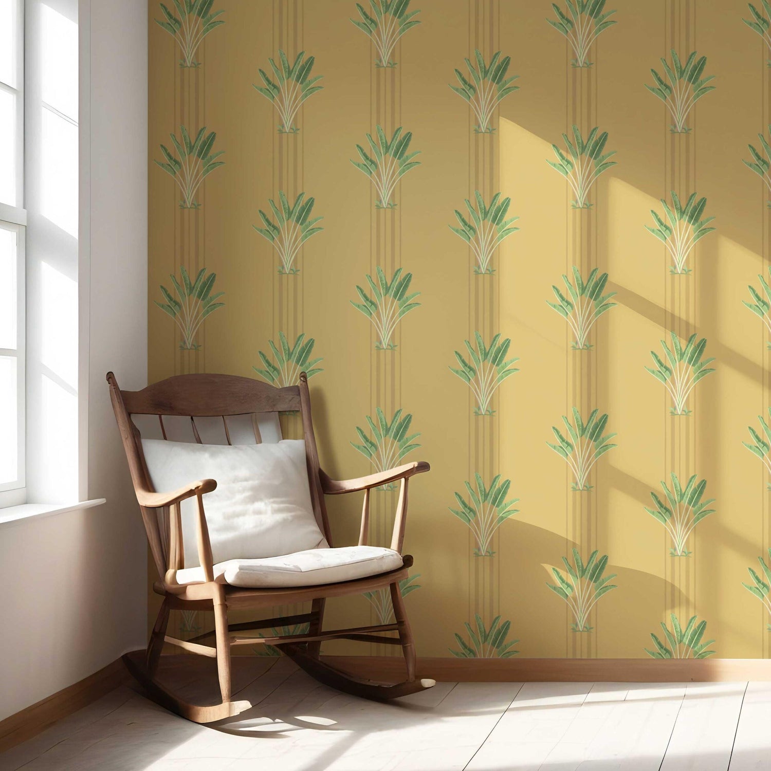 Botanical/ Floral Block Print Nursery Wallpaper (Yellow/ Green)