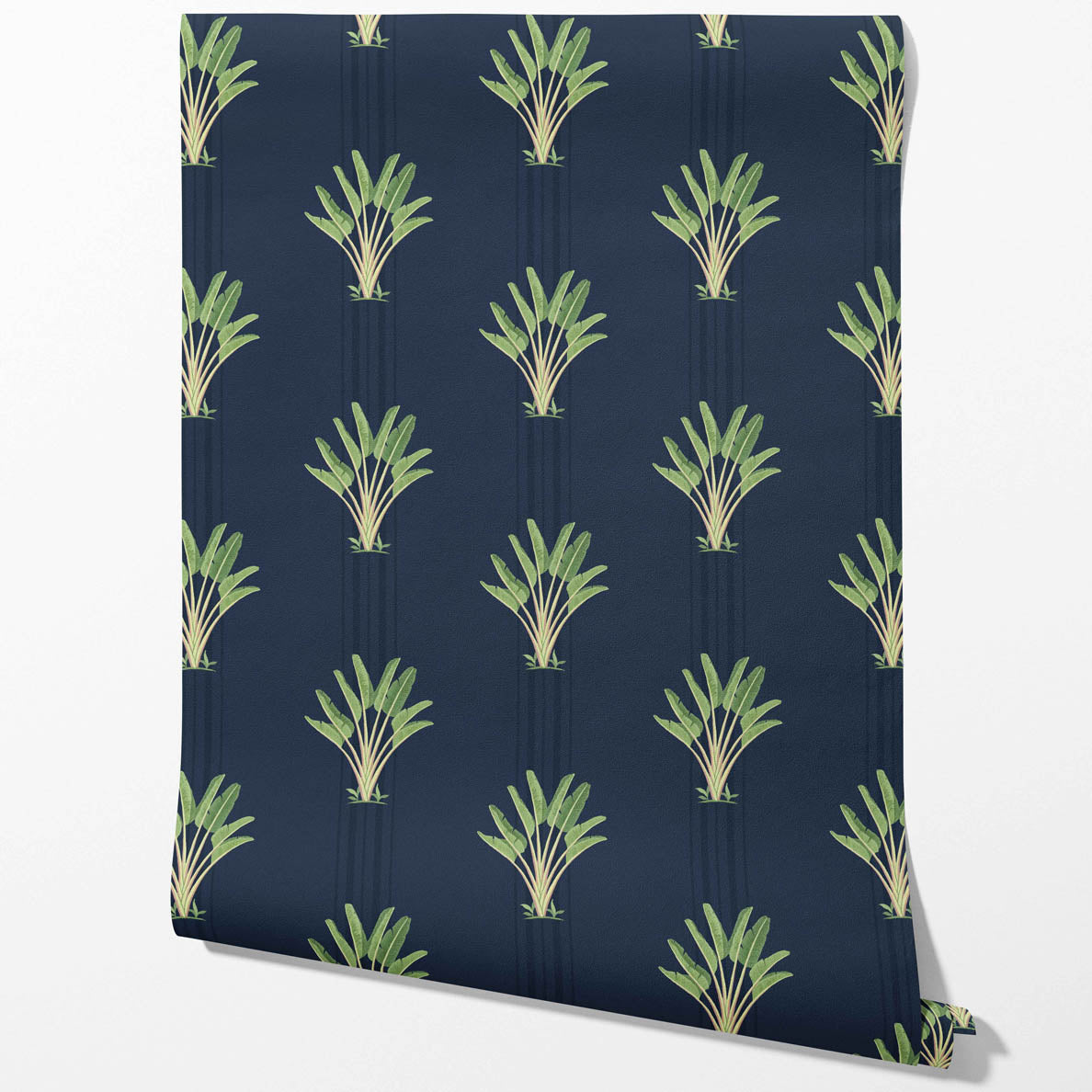 Botanical/ Floral Block Print Kitchen Wallpaper (Navy Blue/ Green)