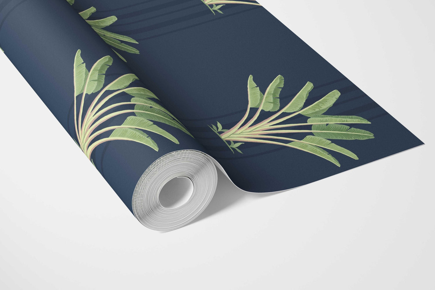 Botanical/ Floral Block Print Bathroom Wallpaper (Navy Blue/ Green)