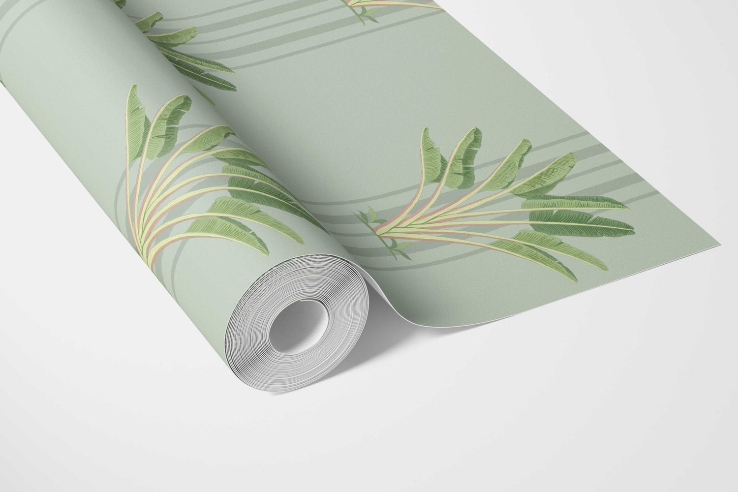 Botanical/ Floral Block Print Bathroom Wallpaper (Duck Egg Blue/ Green)
