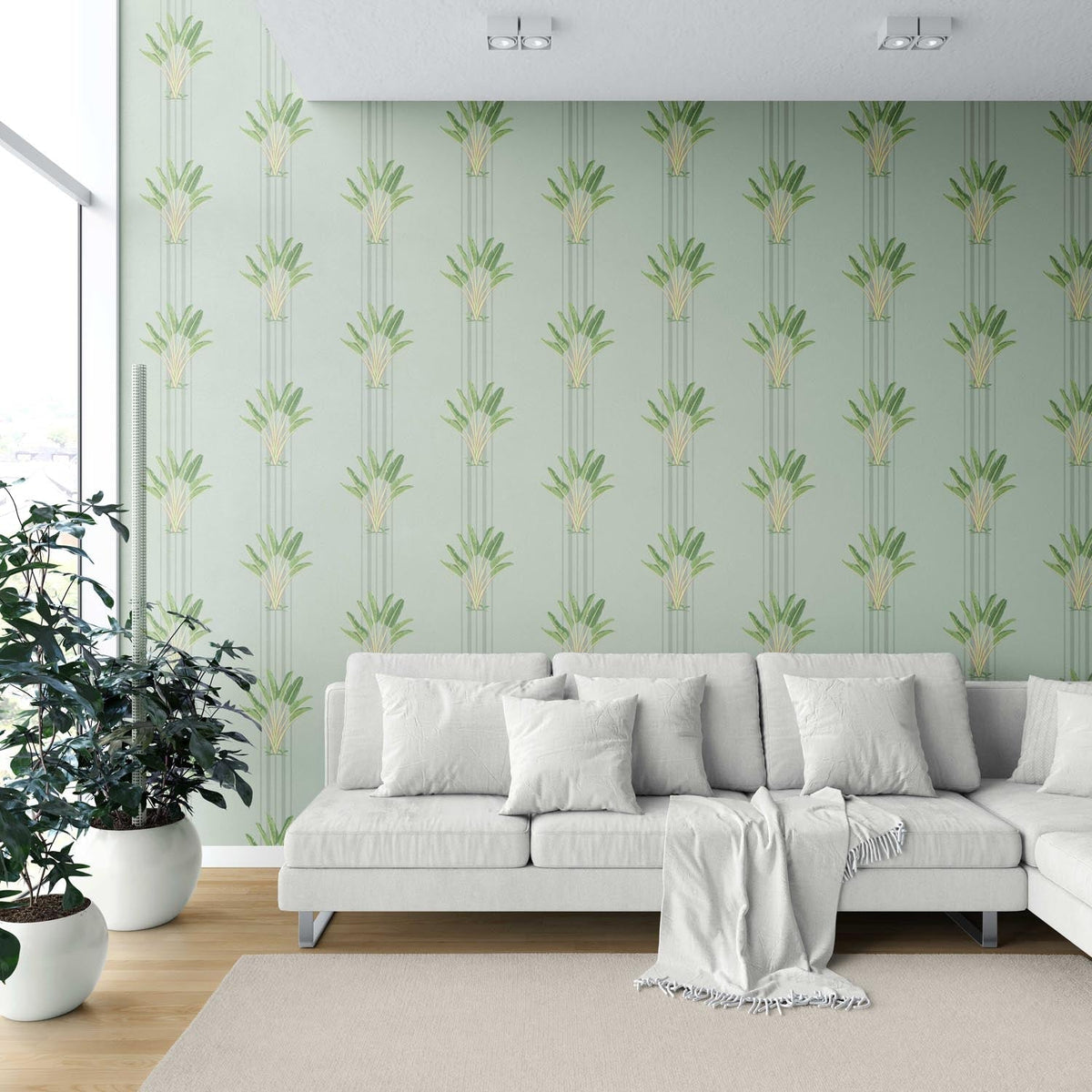 Botanical/ Floral Block Print Shower Toilet Wallpaper (Duck Egg Blue/ Green)