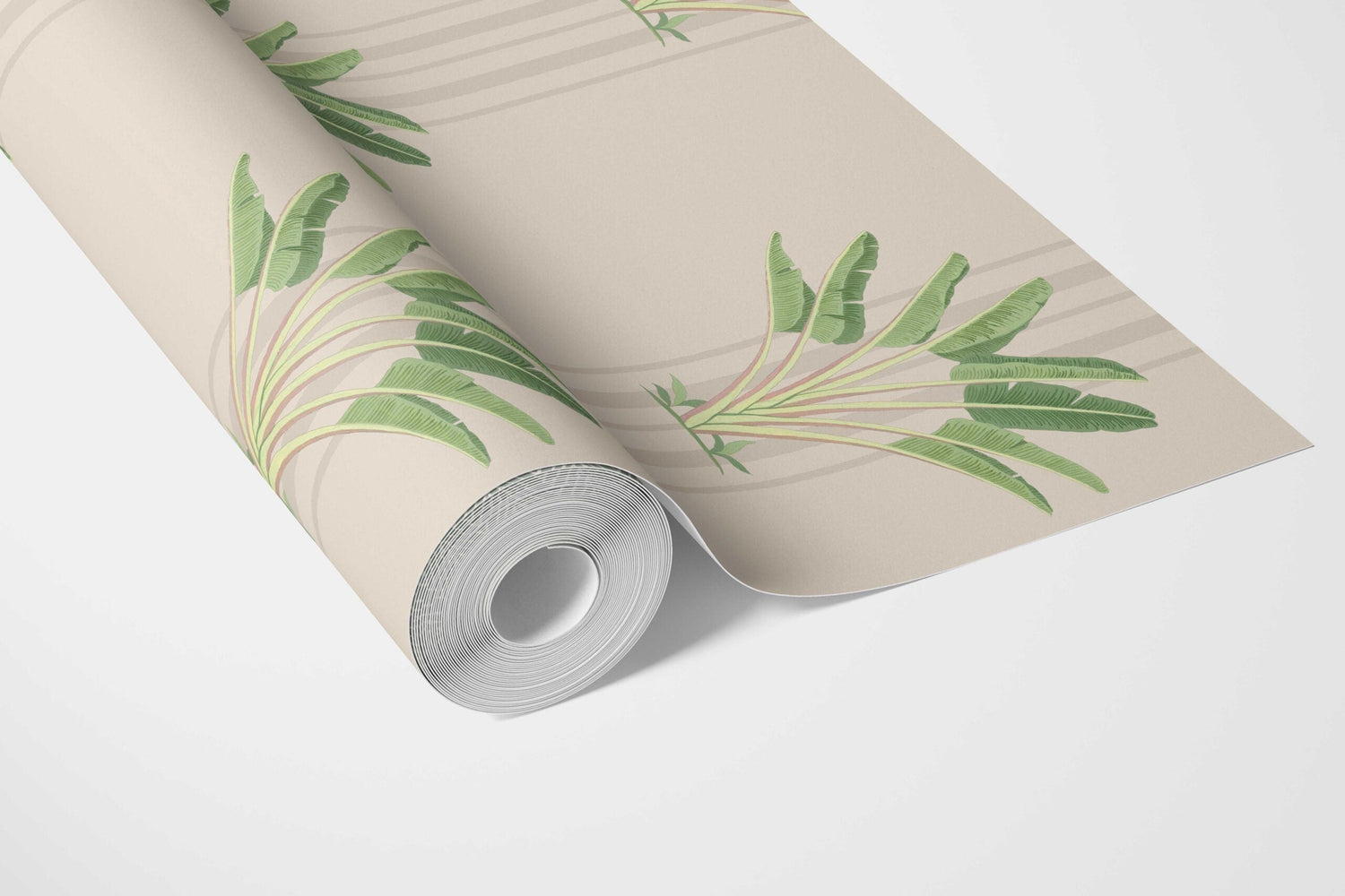 Botanical/ Floral Block Print Bathroom Wallpaper (Beige/ Cream/ Green)