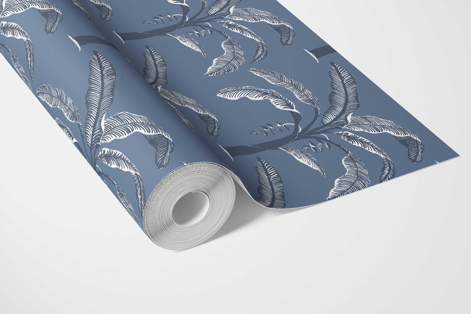 Floral/ Botanical Palm Trees Patterned Bathroom Wallpaper (Navy Blue/ Gray)