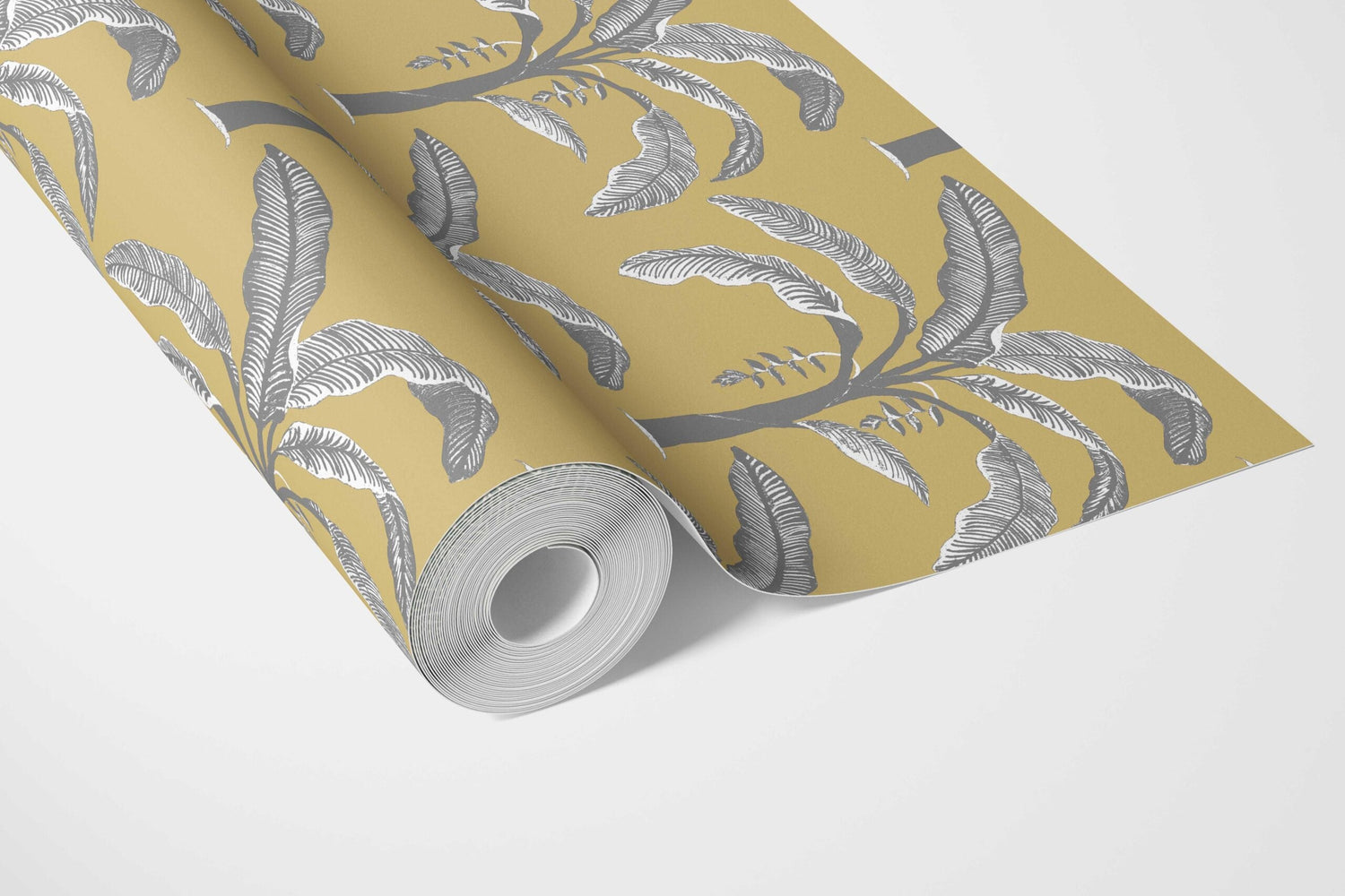 Floral/ Botanical Palm Trees Patterned Bathroom Wallpaper (Yellow/ Gray)