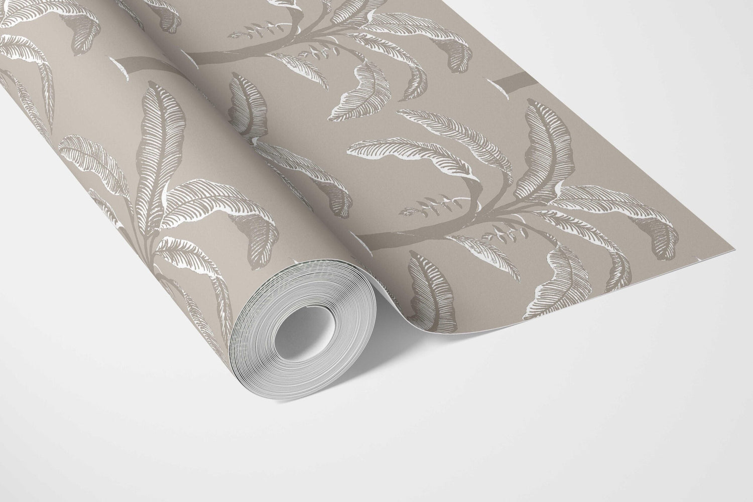 Floral/ Botanical Palm Trees Patterned Bathroom Wallpaper (Greige/ Soft Taupe/ Gray)
