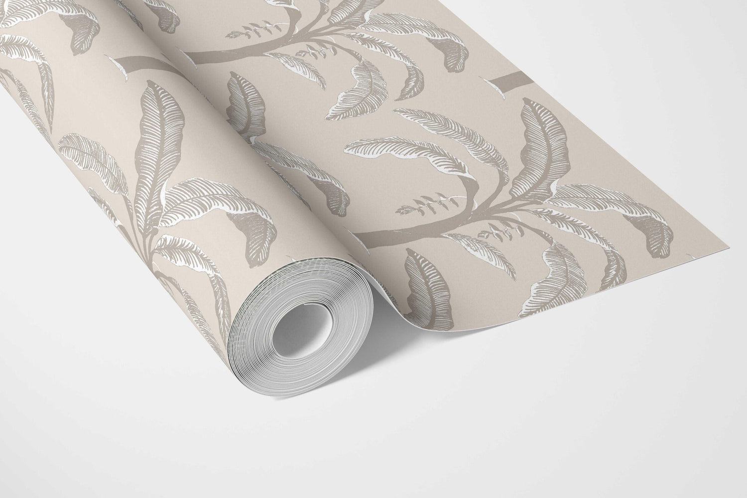 Floral/ Botanical Palm Trees Patterned Bathroom Wallpaper (Palm Beige/ Gray/ Soft Taupe)