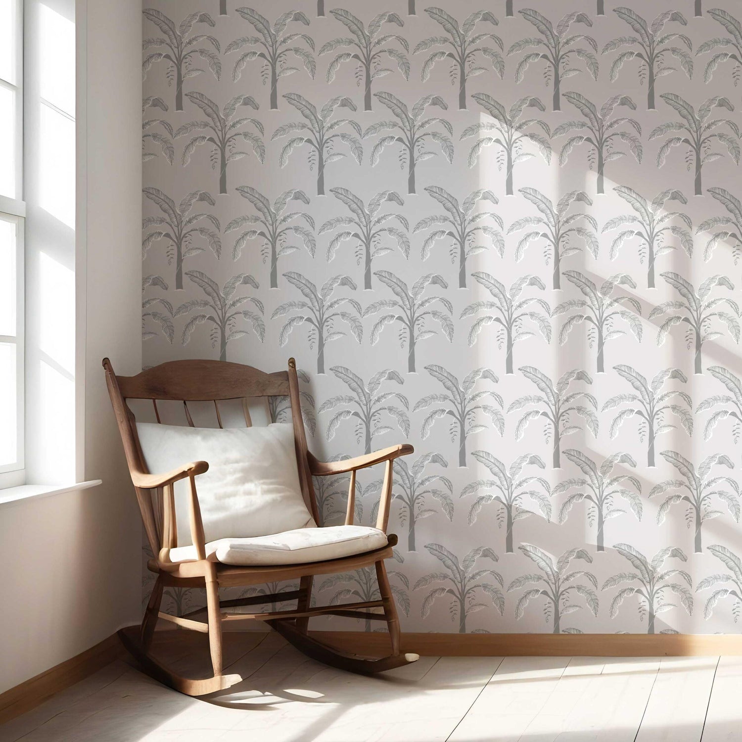 Floral/ Botanical Palm Trees Patterned Nursery Wallpaper (Gray)