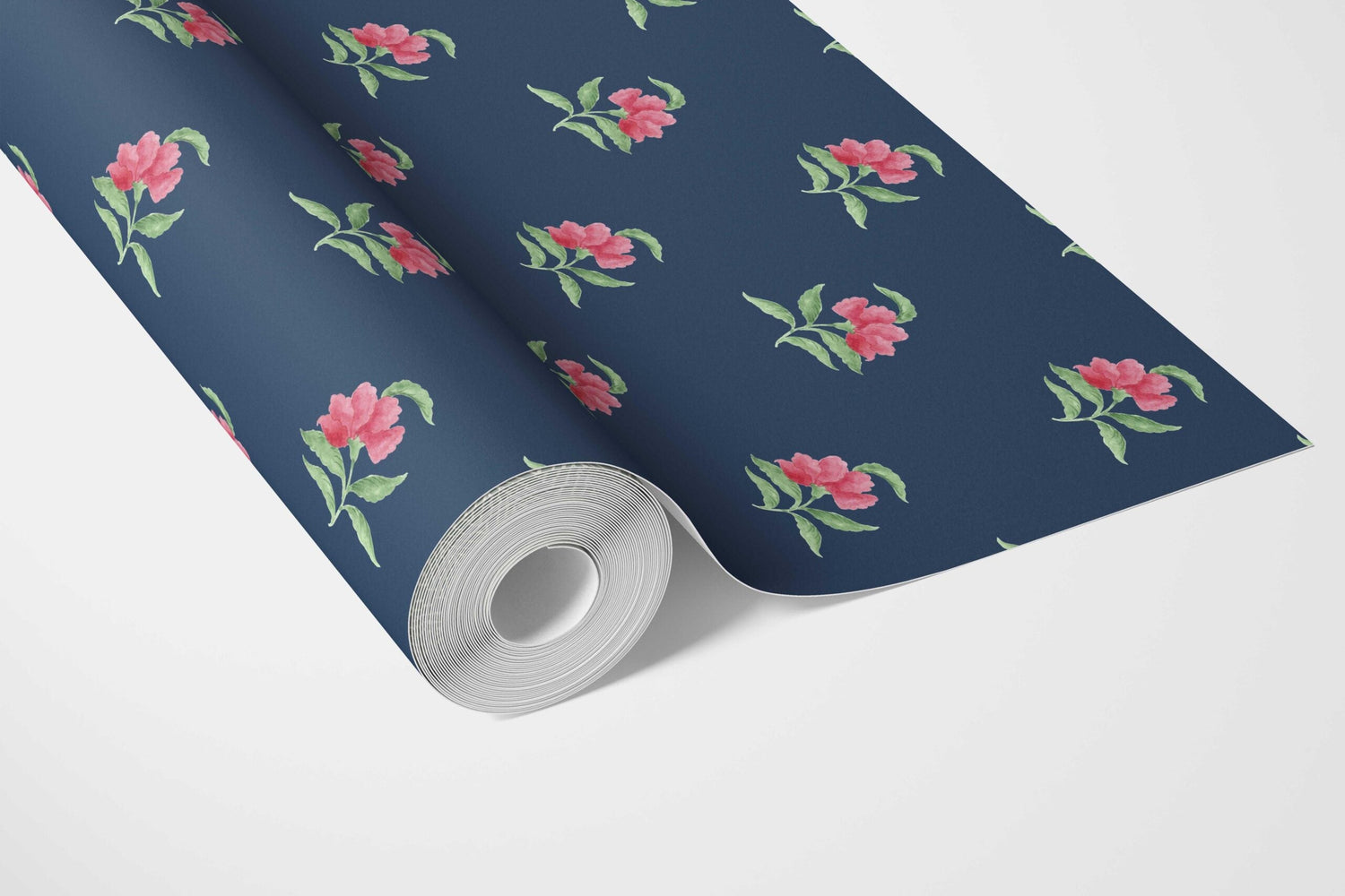 Vintage-Inspired Floral Block Print Kitchen Wallpaper (Navy Blue/ Pink/ Green)
