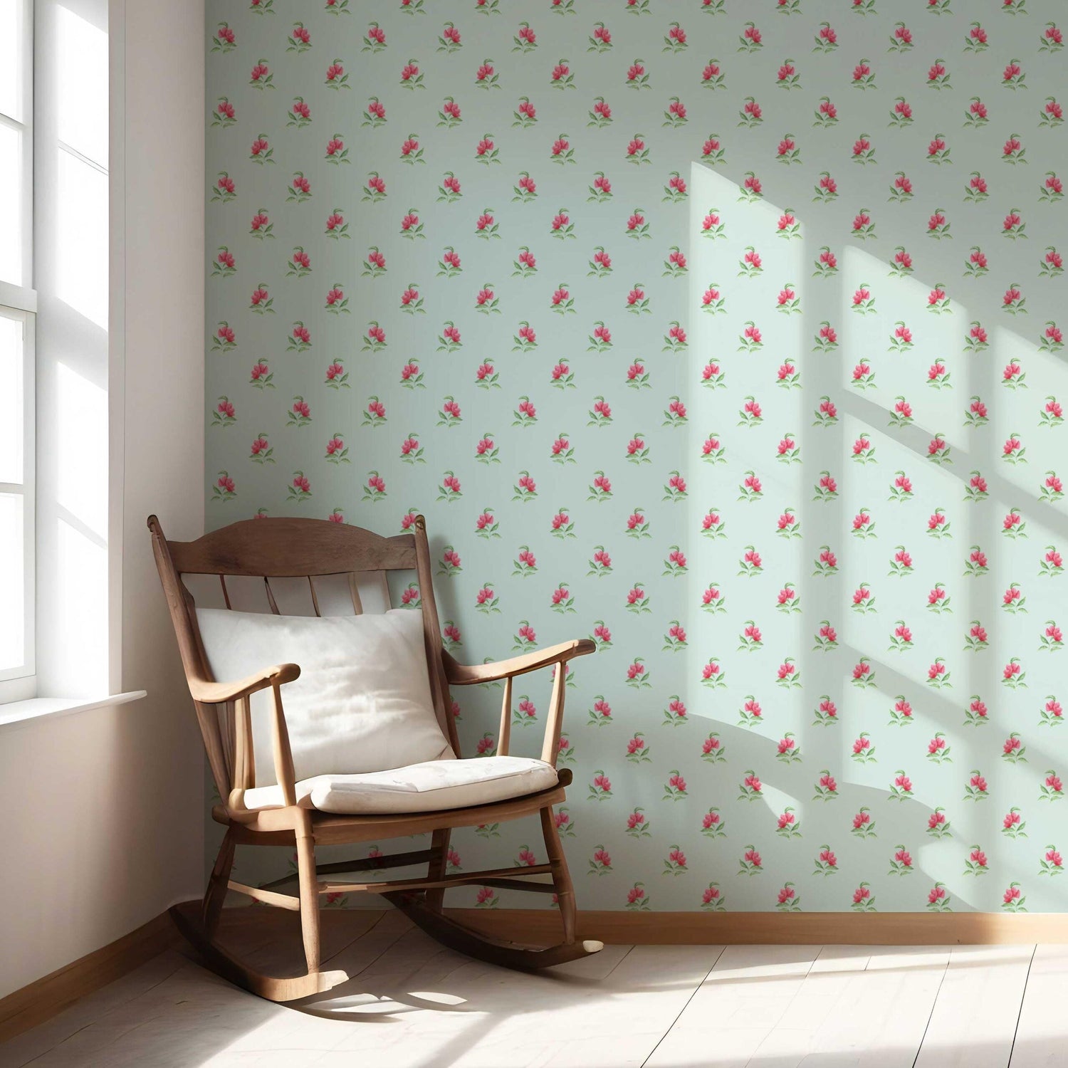 Vintage-Inspired Floral Block Print Nursery Wallpaper (Blue/ Pink/ Green)