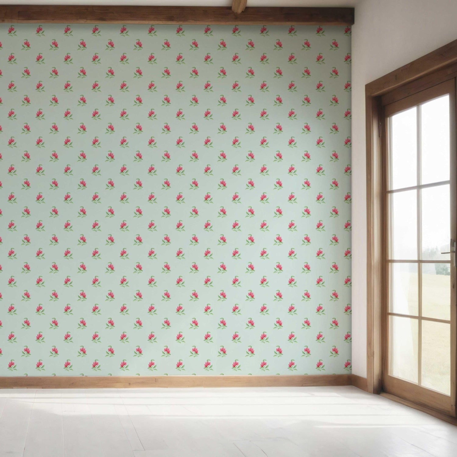 Vintage-Inspired Floral Block Print Bedroom Wallpaper (Blue/ Pink/ Green)