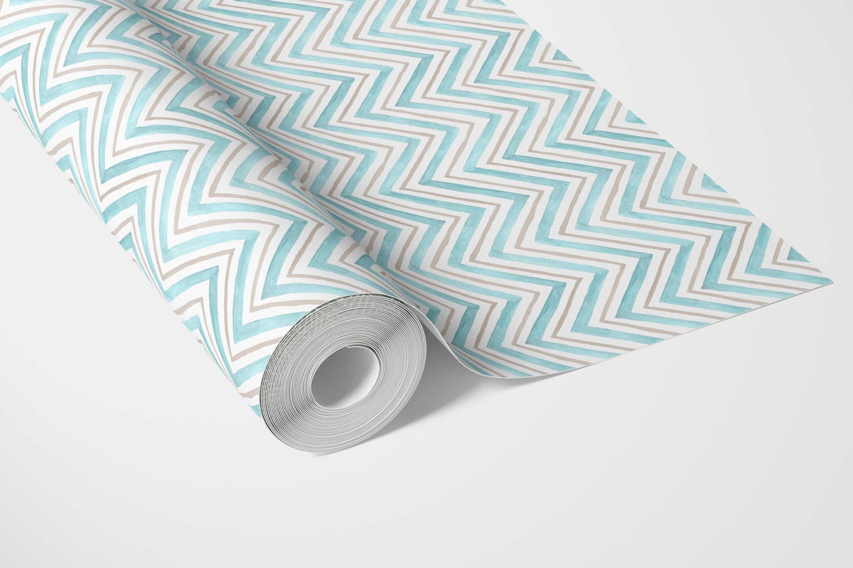 Geometric Zigzag/ Chevron Kitchen Wallpaper (Blue)