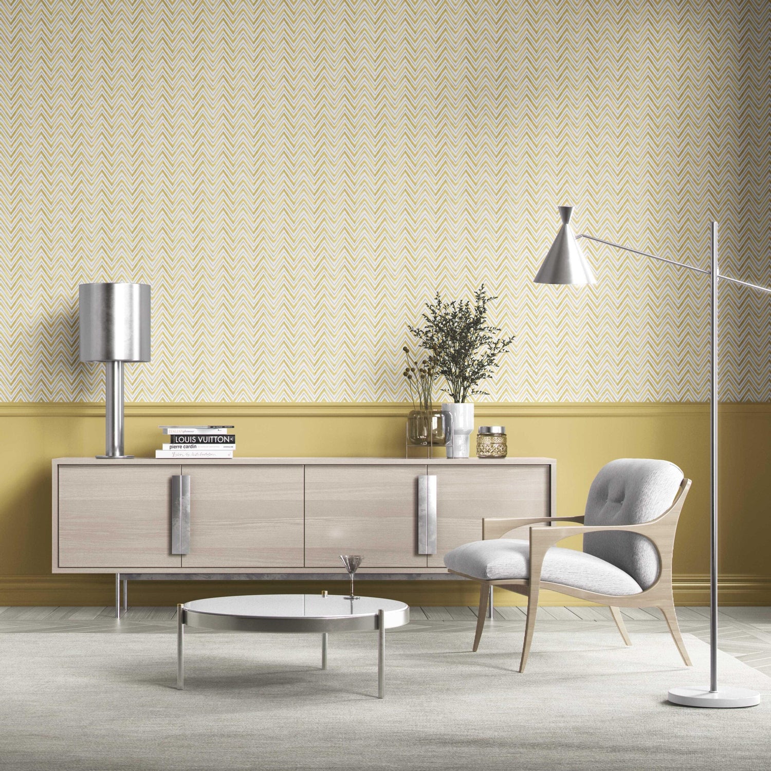 Geometric Zigzag/ Chevron Bathroom Wallpaper (Yellow)
