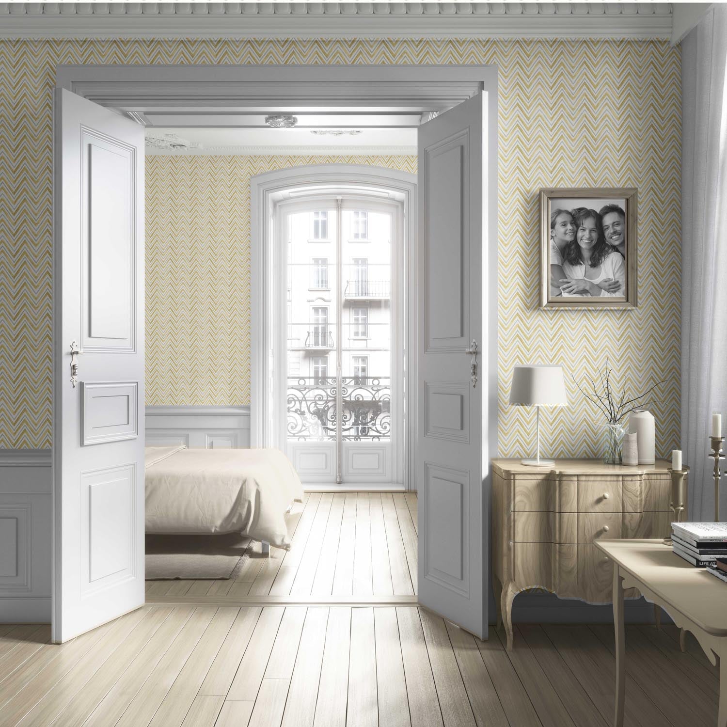 Geometric Zigzag/ Chevron Living Room Wallpaper (Yellow)