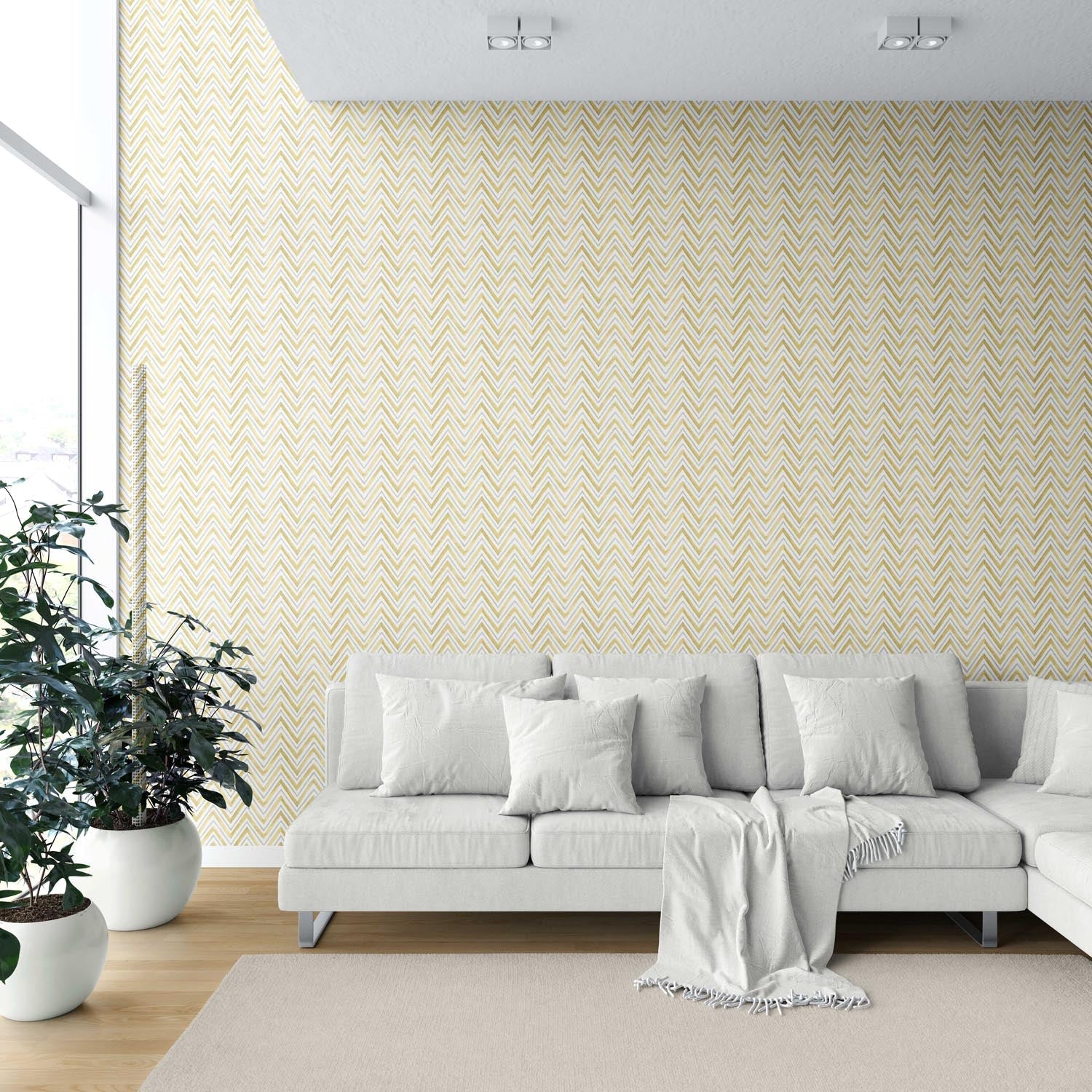 Geometric Zigzag/ Chevron Shower Toilet Wallpaper (Yellow)