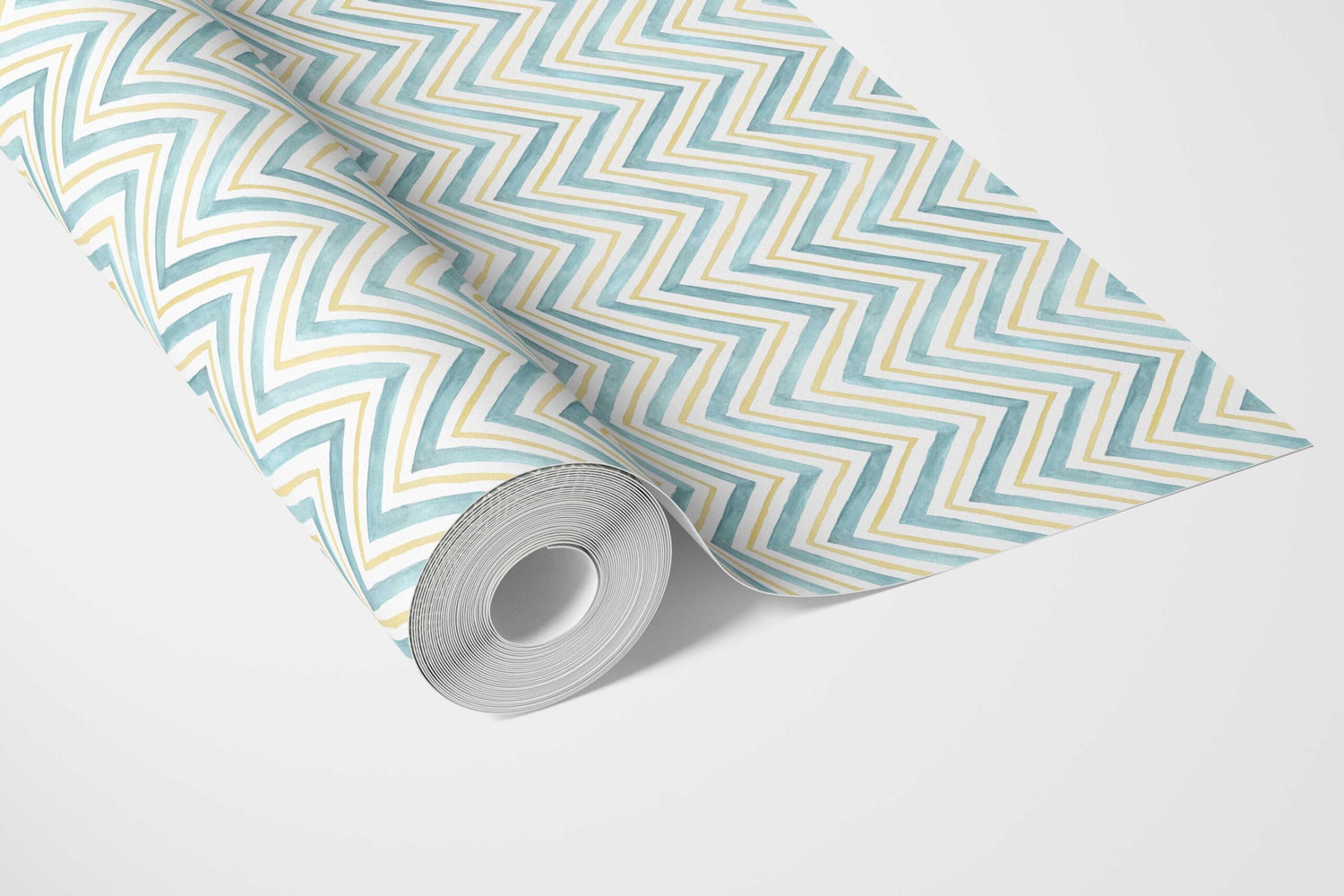 Geometric Zigzag/ Chevron Kitchen Wallpaper (Blue/ Yellow)
