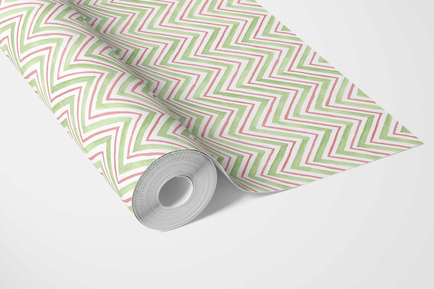 Geometric Zigzag/ Chevron Kitchen Wallpaper (Green/ Pink)