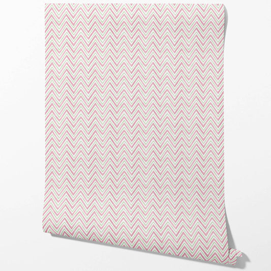 Geometric Zigzag/ Chevron Traditional Wallpaper (Soft Pink/ Green)