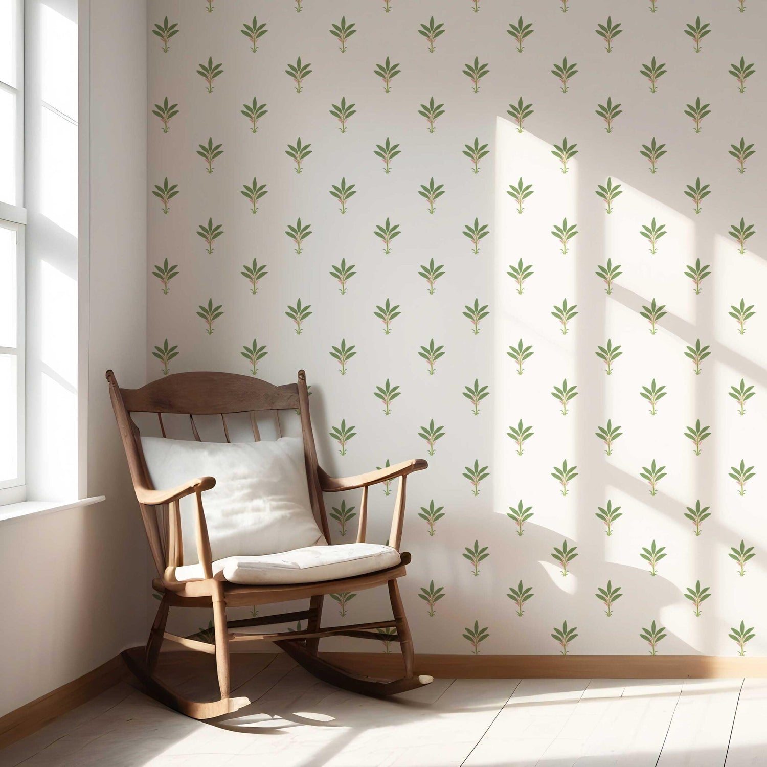 Vintage-Inspired Floral Block Print Nursery Wallpaper (White/ Green/ Pink)