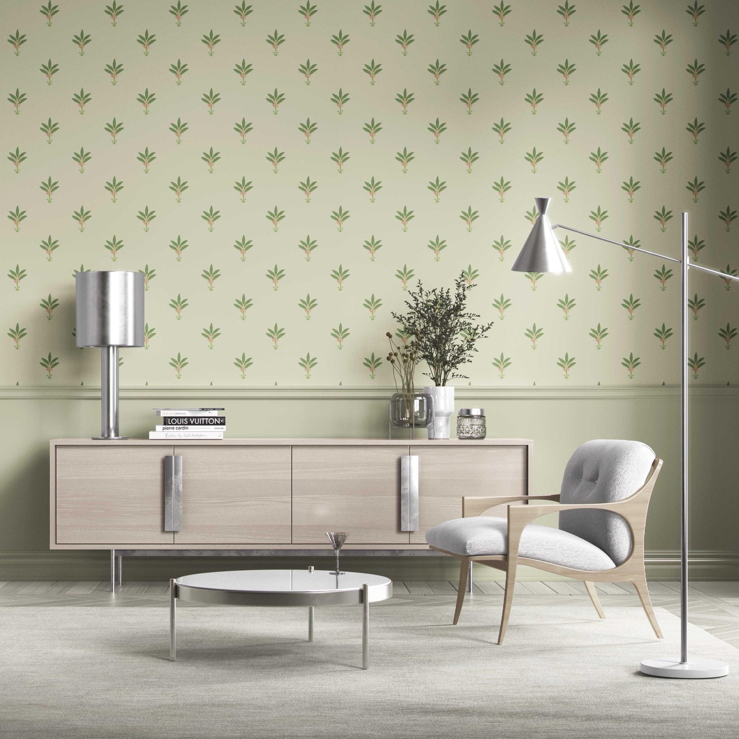 Vintage-Inspired Floral Block Print Kitchen Wallpaper (Olive Green)