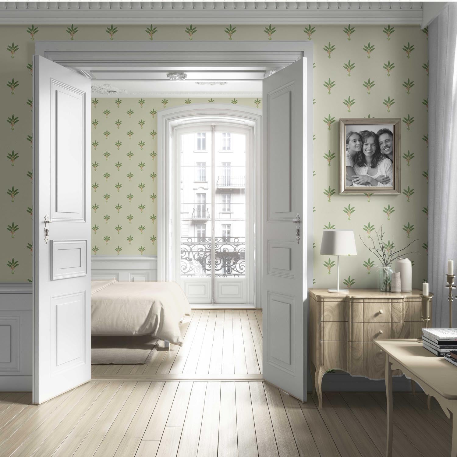 Vintage-Inspired Floral Block Print Living Room Wallpaper (Olive Green)