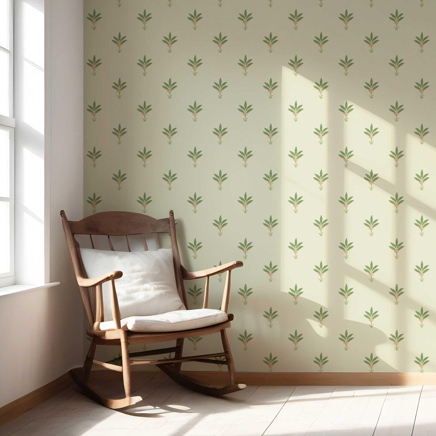 Vintage-Inspired Floral Block Print Nursery Wallpaper (Olive Green)
