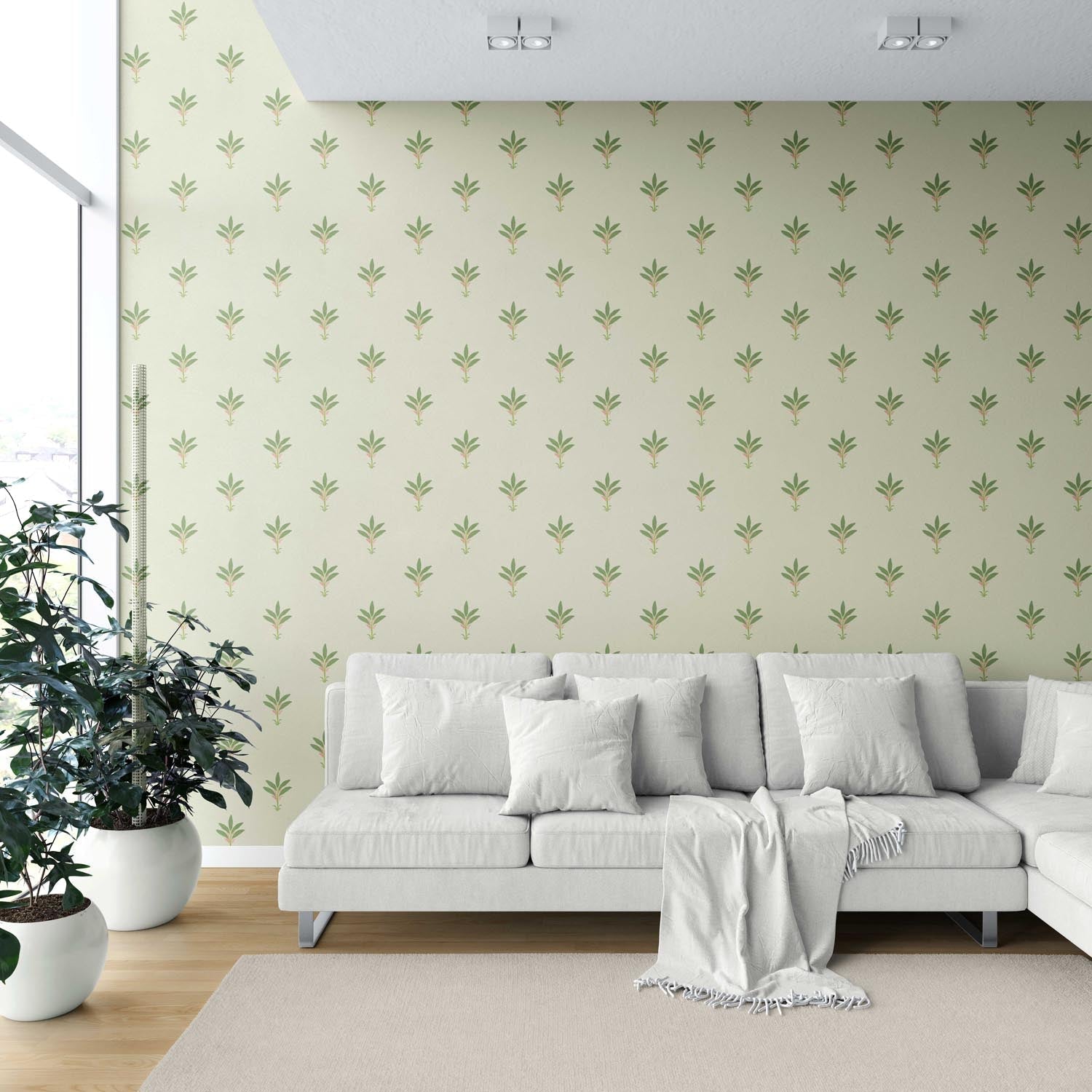 Vintage-Inspired Floral Block Print Shower Toilet Wallpaper (Olive Green)
