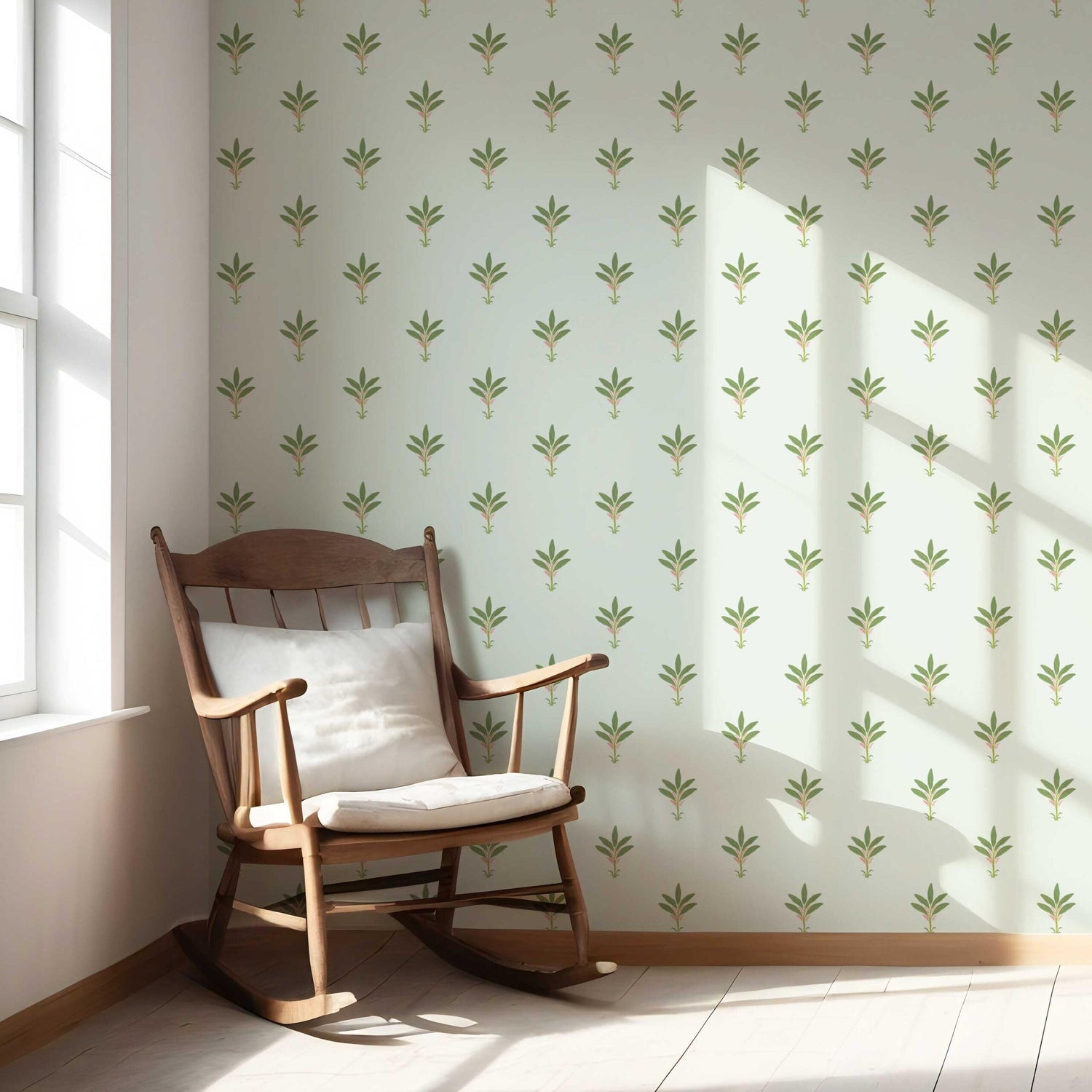 Vintage-Inspired Floral Block Print Nursery Wallpaper (Mint Green/ Pink)