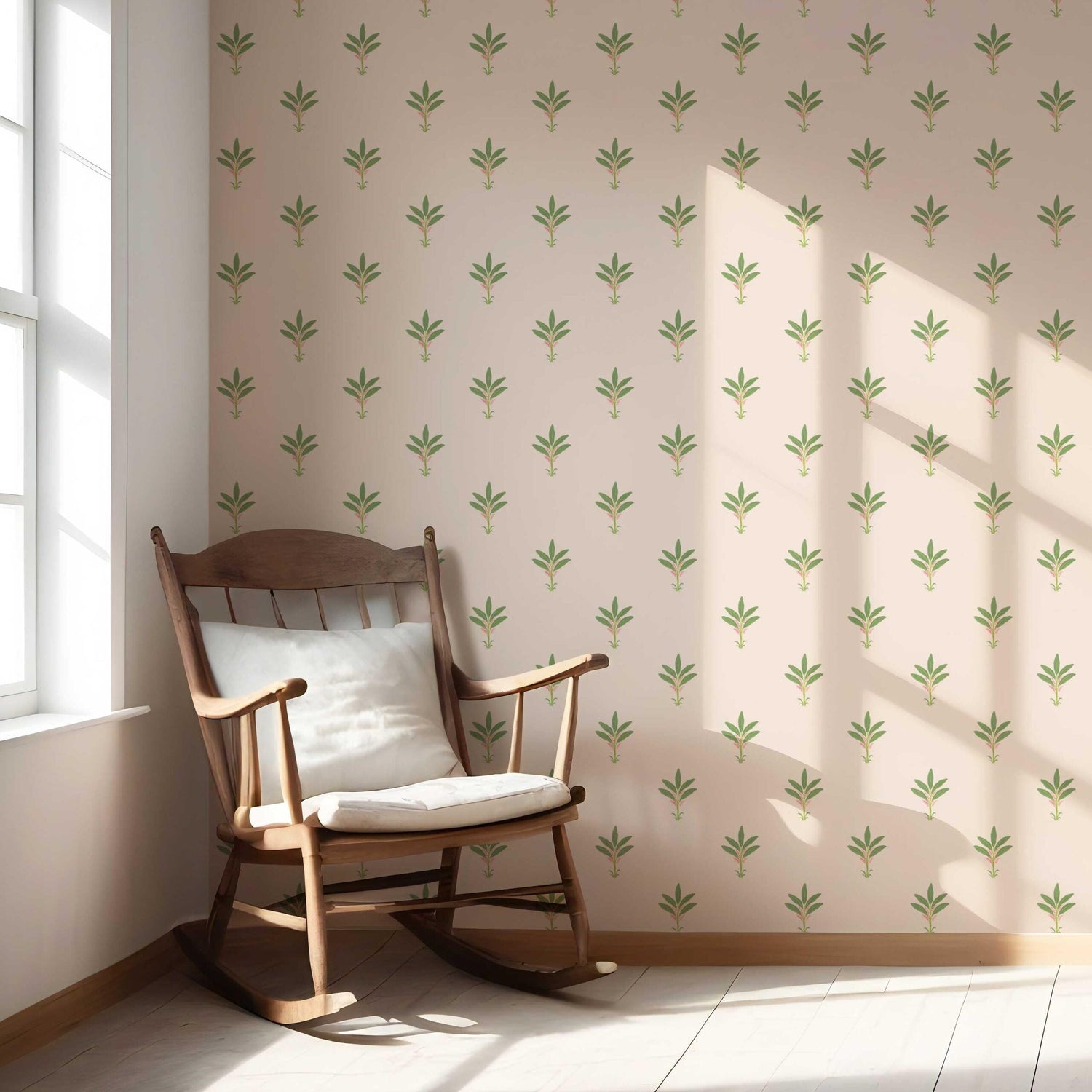 Vintage-Inspired Floral Block Print Nursery Wallpaper (Pastel Pink/ Green)