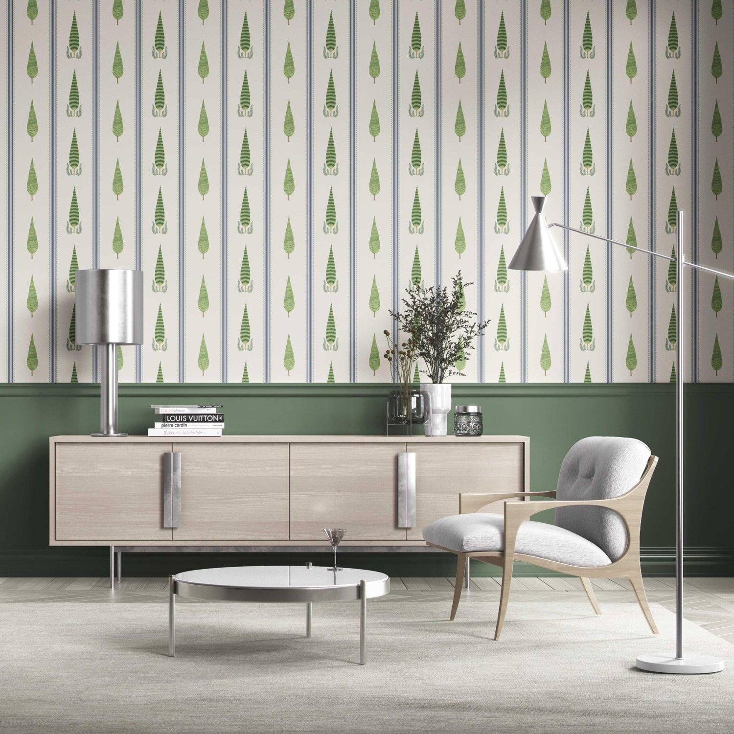 Modern Floral/ Botanical Leaf Print Kitchen Wallpaper (Green/ White/ Blue)