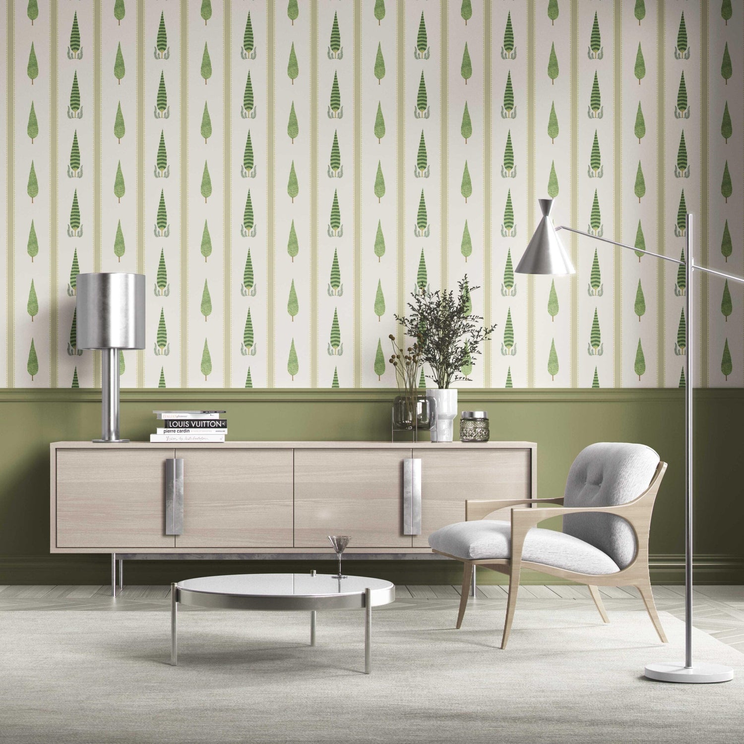 Modern Floral/ Botanical Leaf Print Kitchen Wallpaper (Green/ White)