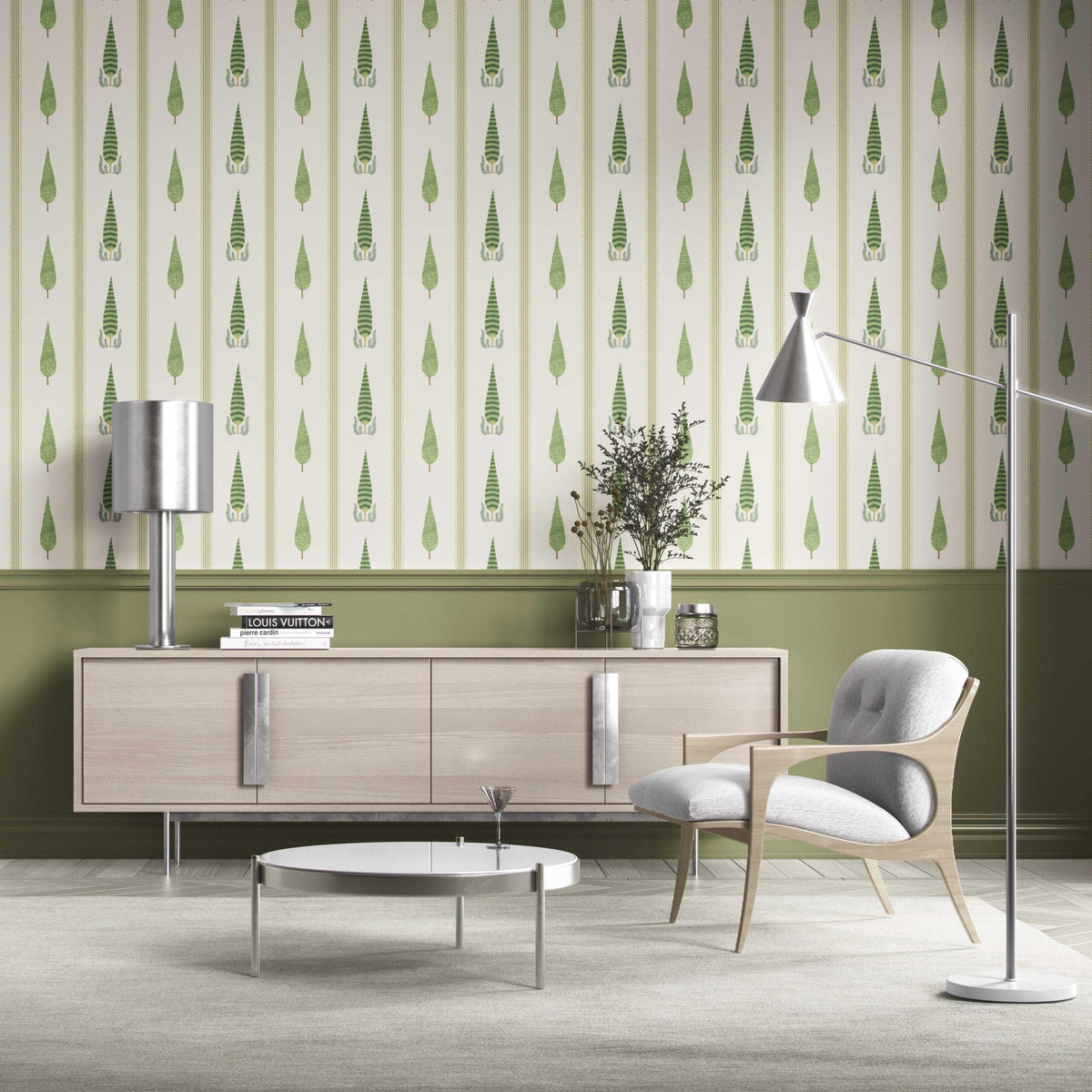 Modern Floral/ Botanical Leaf Print Kitchen Wallpaper (Green/ White)