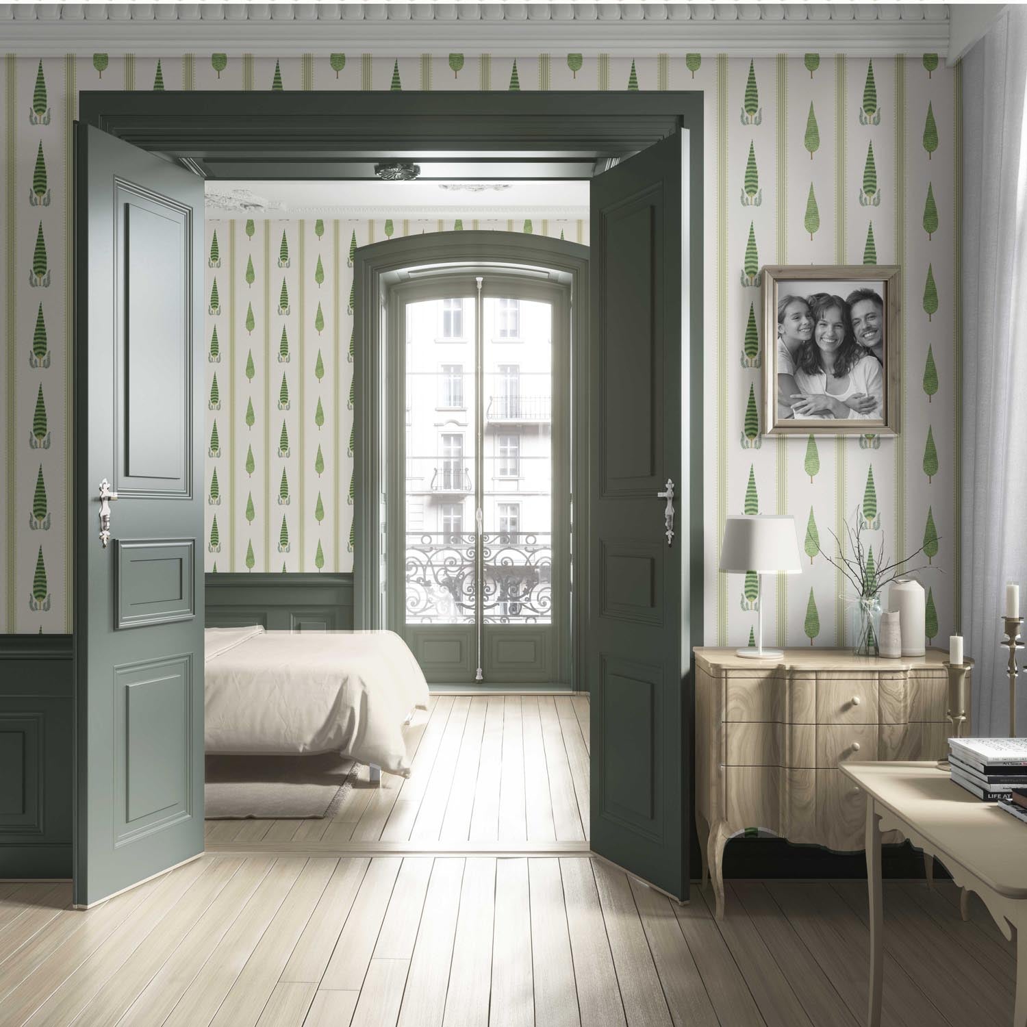 Modern Floral/ Botanical Leaf Print Living Room Wallpaper (Green/ White)