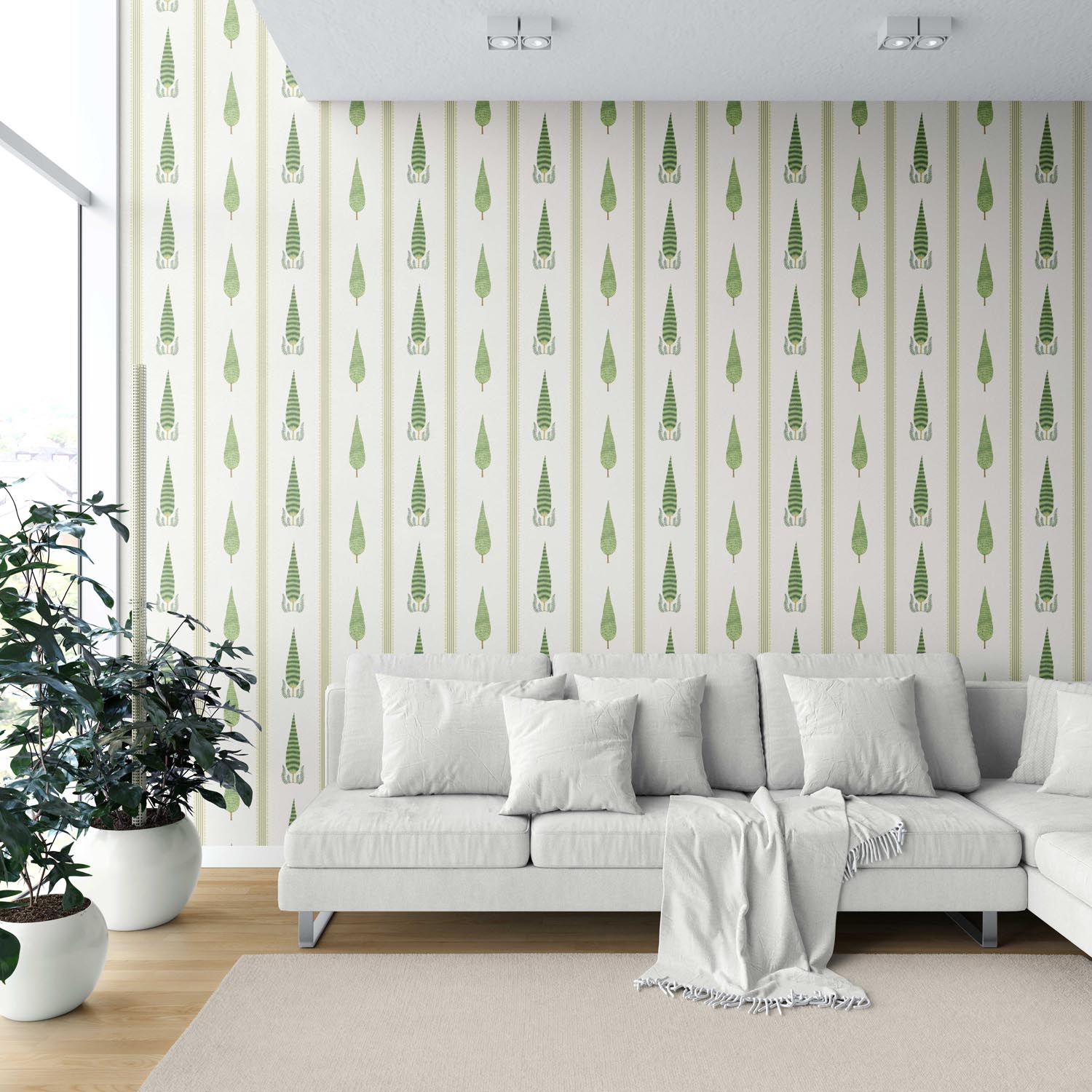 Modern Floral/ Botanical Leaf Print Shower Toilet Wallpaper (Green/ White)
