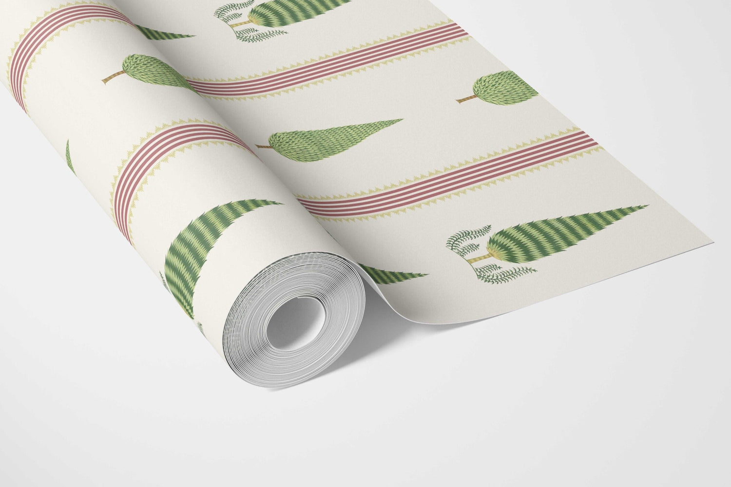 Modern Floral/ Botanical Leaf Print Bathroom Wallpaper (Red/ Green/ White)