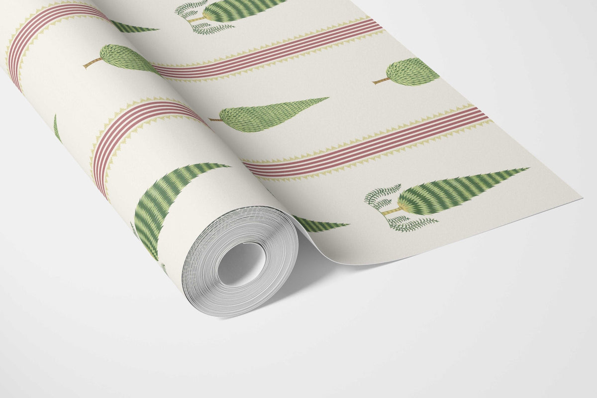 Modern Floral/ Botanical Leaf Print Bathroom Wallpaper (Red/ Green/ White)