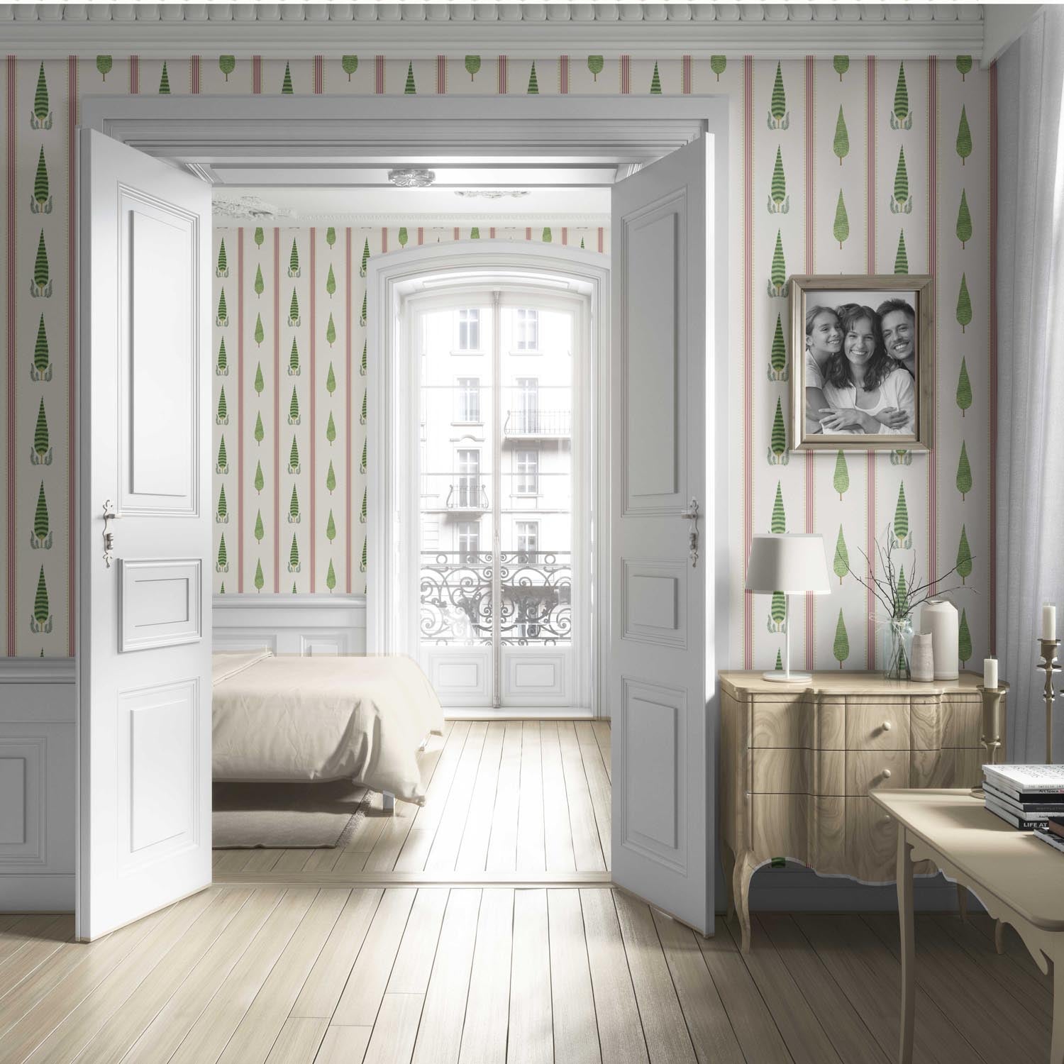Modern Floral/ Botanical Leaf Print Living Room Wallpaper (Red/ Green/ White)