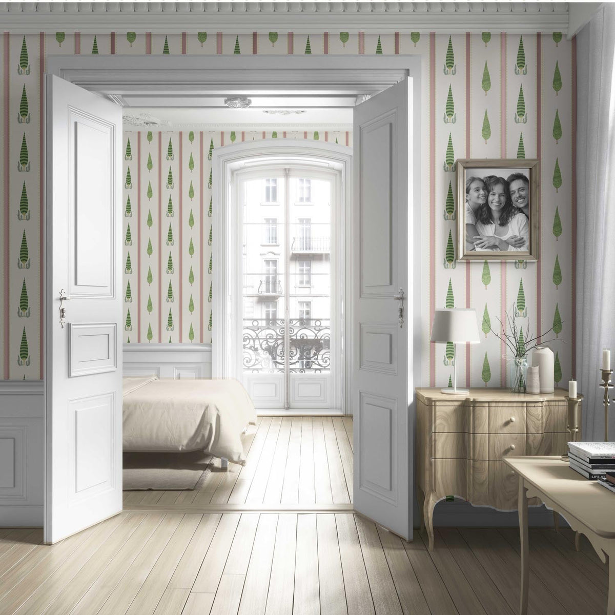 Modern Floral/ Botanical Leaf Print Living Room Wallpaper (Red/ Green/ White)