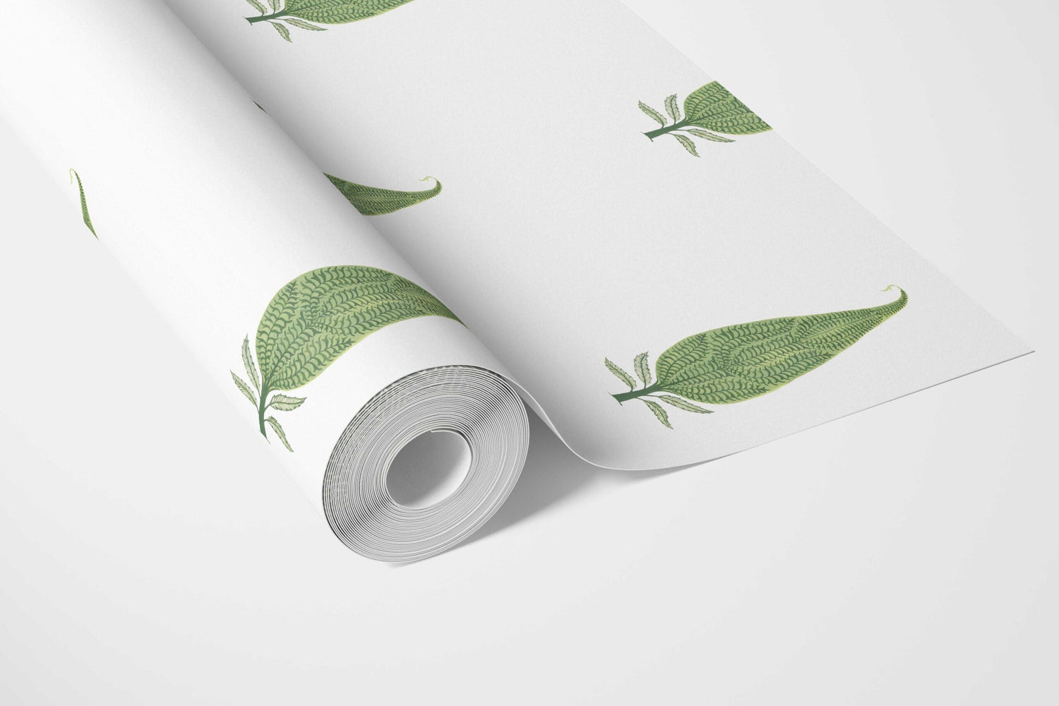 Modern Botanical Floral Block Print Bathroom Wallpaper (Green/ White)